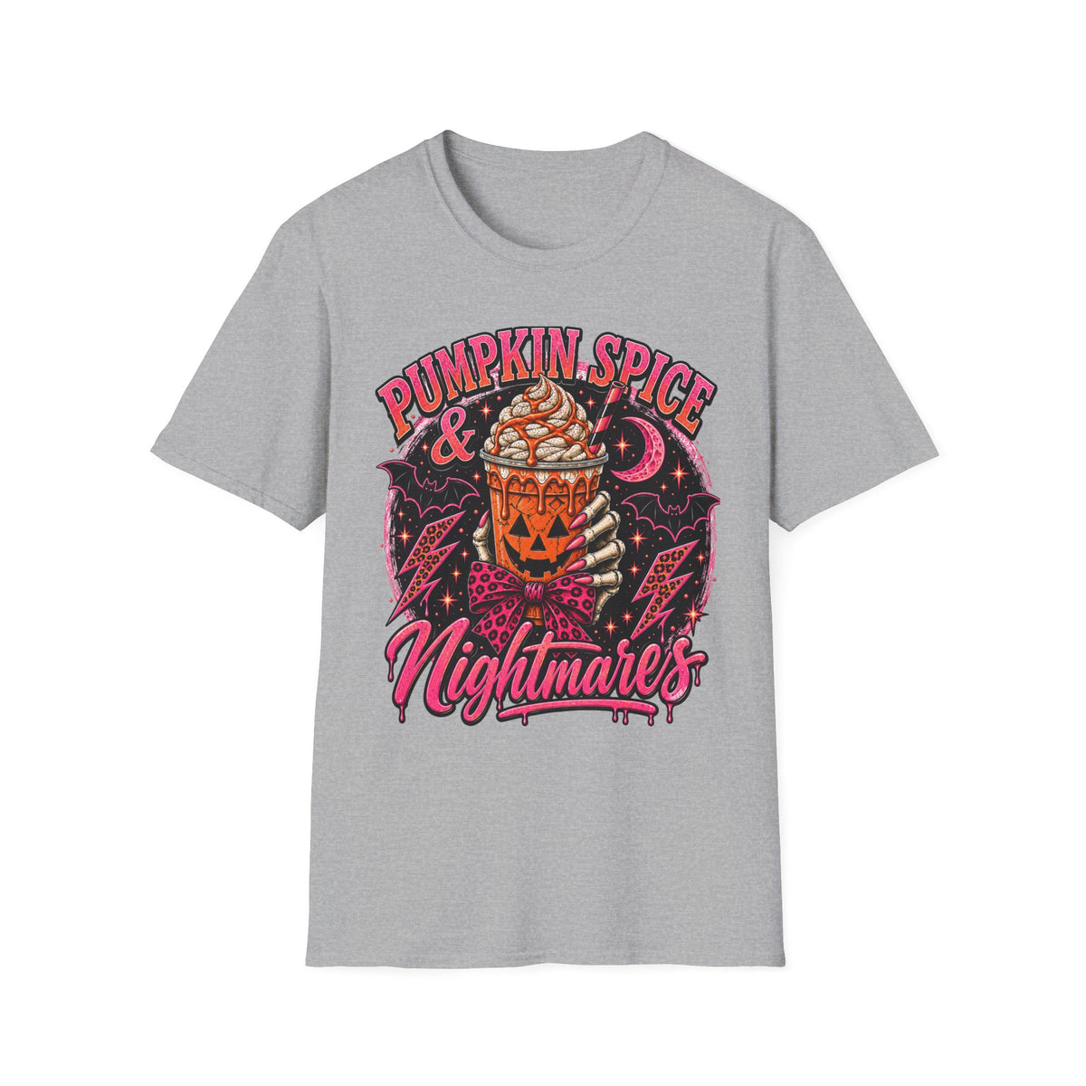 Pumpkin Spice & Nightmares T-Shirt — Halloween Fall Coffee Graphic Tee - Boo Crew Boutique