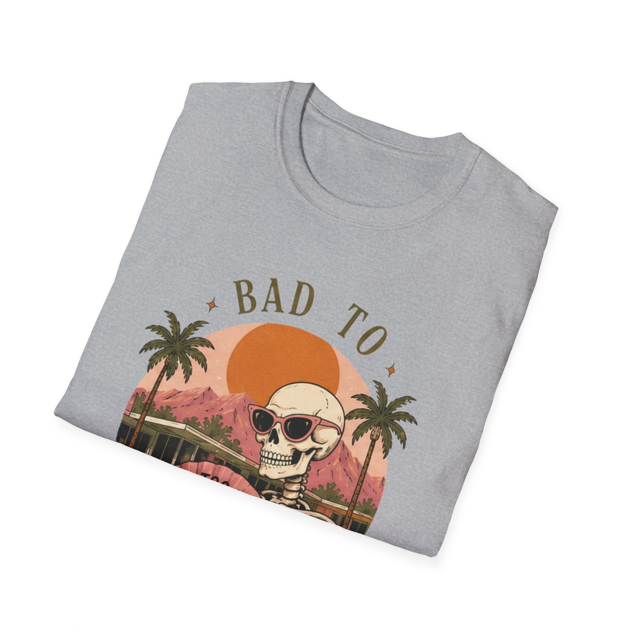 Skull Sunset T-Shirt — "Bad to the Bone" Retro Palm Beach Tee - Boo Crew Boutique