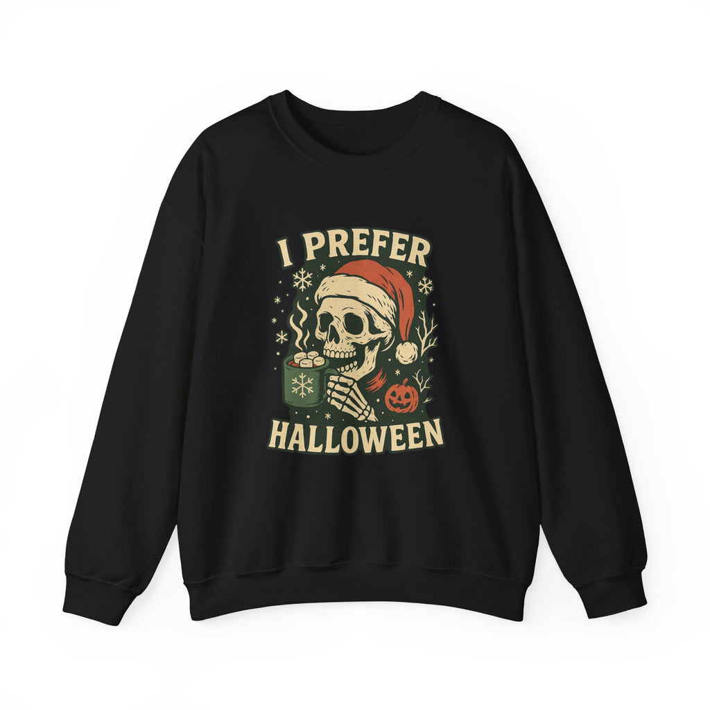 I Prefer Halloween skull with Santa hat Sweatshirt | Halloween Christmas mashup - Boo Crew Boutique