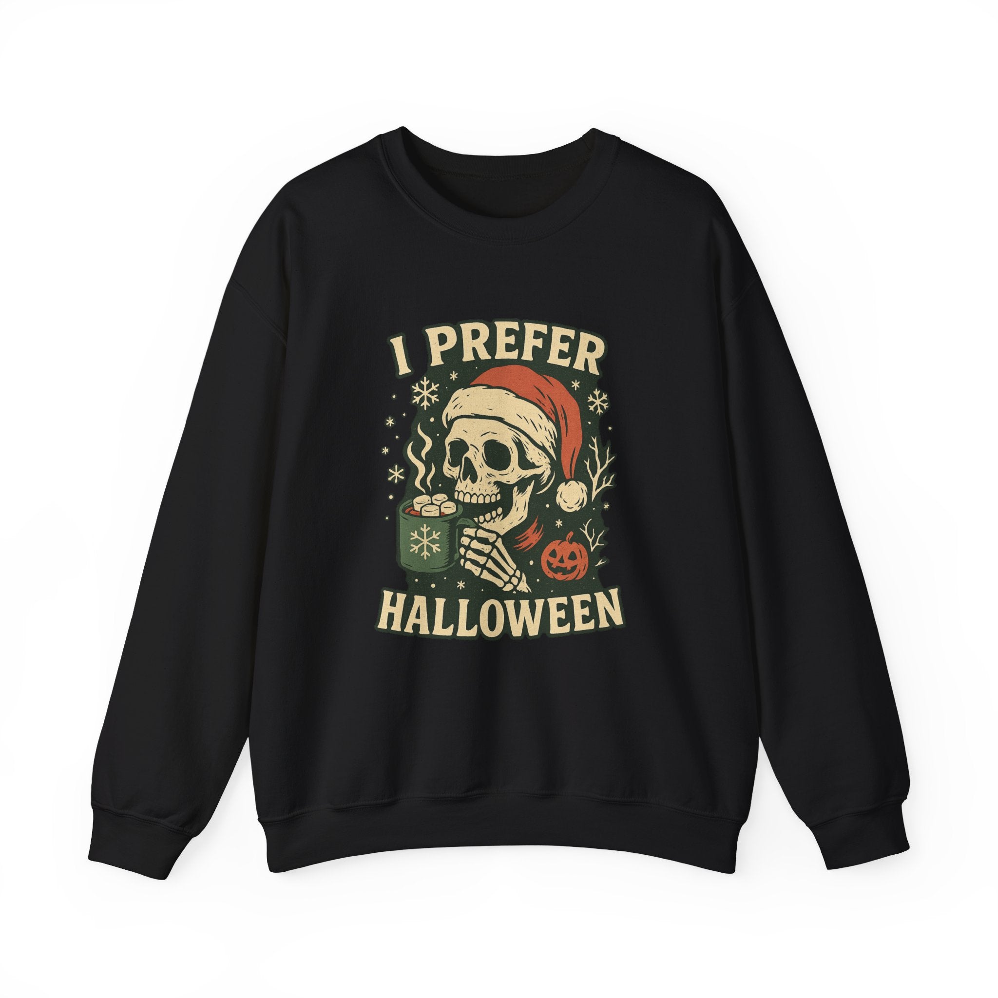 I Prefer Halloween skull with Santa hat Sweatshirt | Halloween Christmas mashup - Boo Crew Boutique