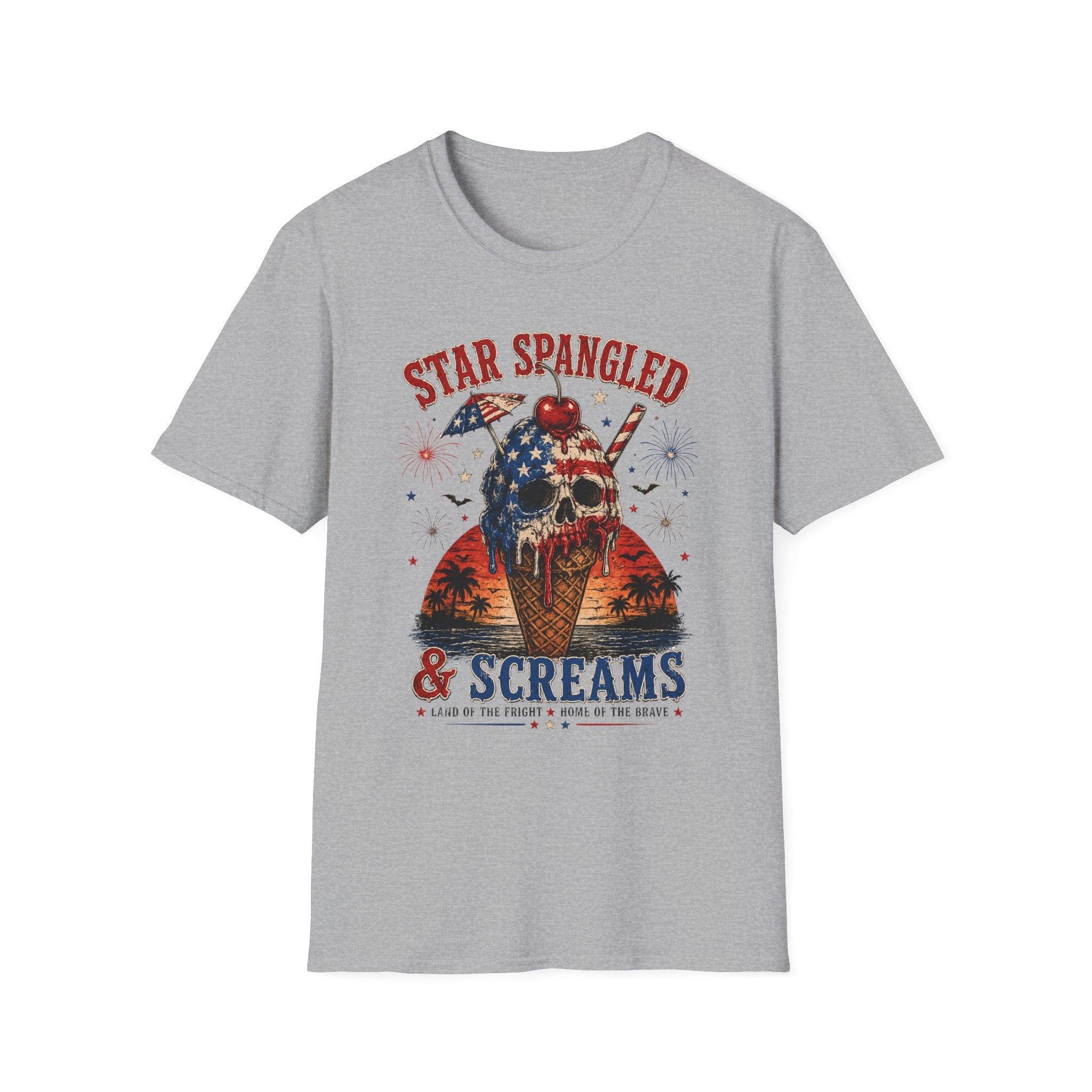 Patriotic Skull Ice Cream T-Shirt – "Star Spangled & Screams" 4th of July Graphic Tee - Boo Crew Boutique
