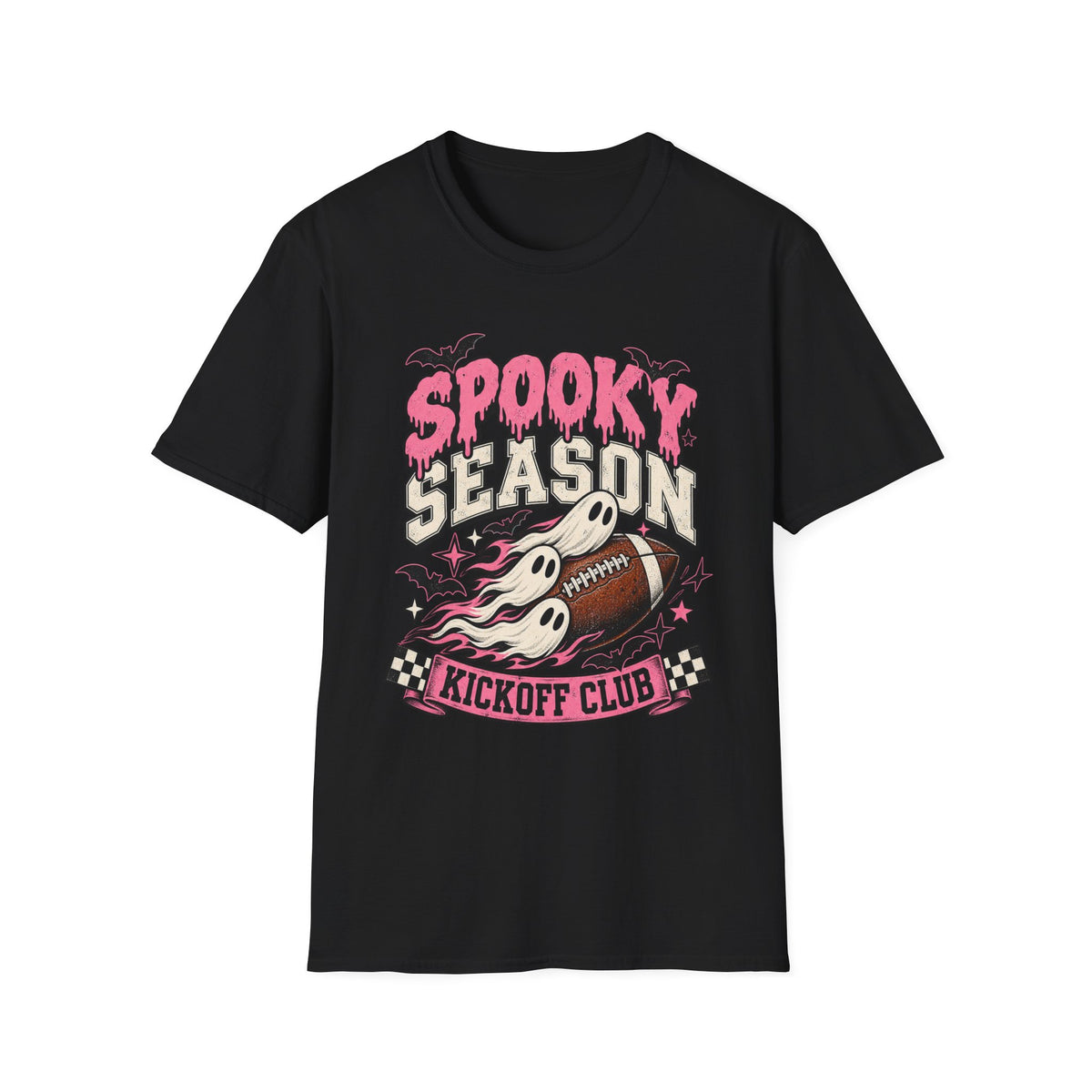 Spooky Season Football Tee — Ghosts & Bats