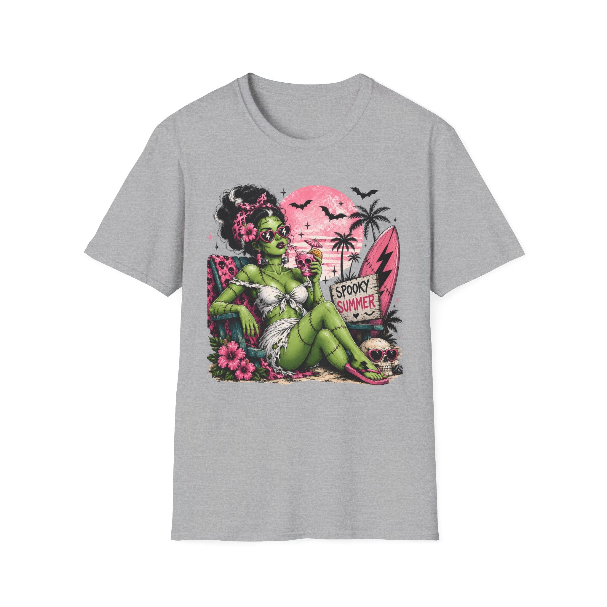 Spooky Summer Pin - Up T-Shirt — Retro Green Frankenstein Girl Beach Tee - Boo Crew Boutique