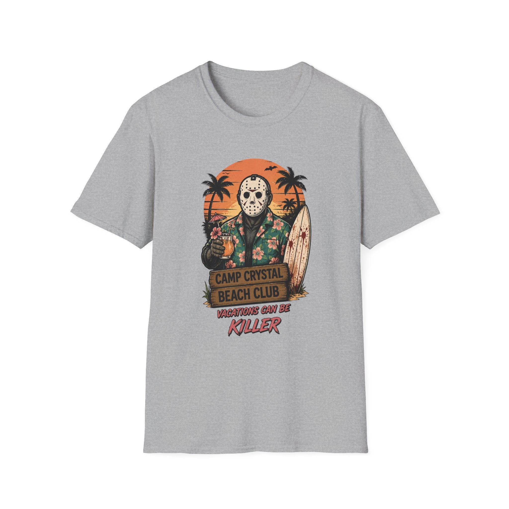 Camp Crystal Beach Club T-Shirt — Vintage Jason Horror Surf Tee - Boo Crew Boutique