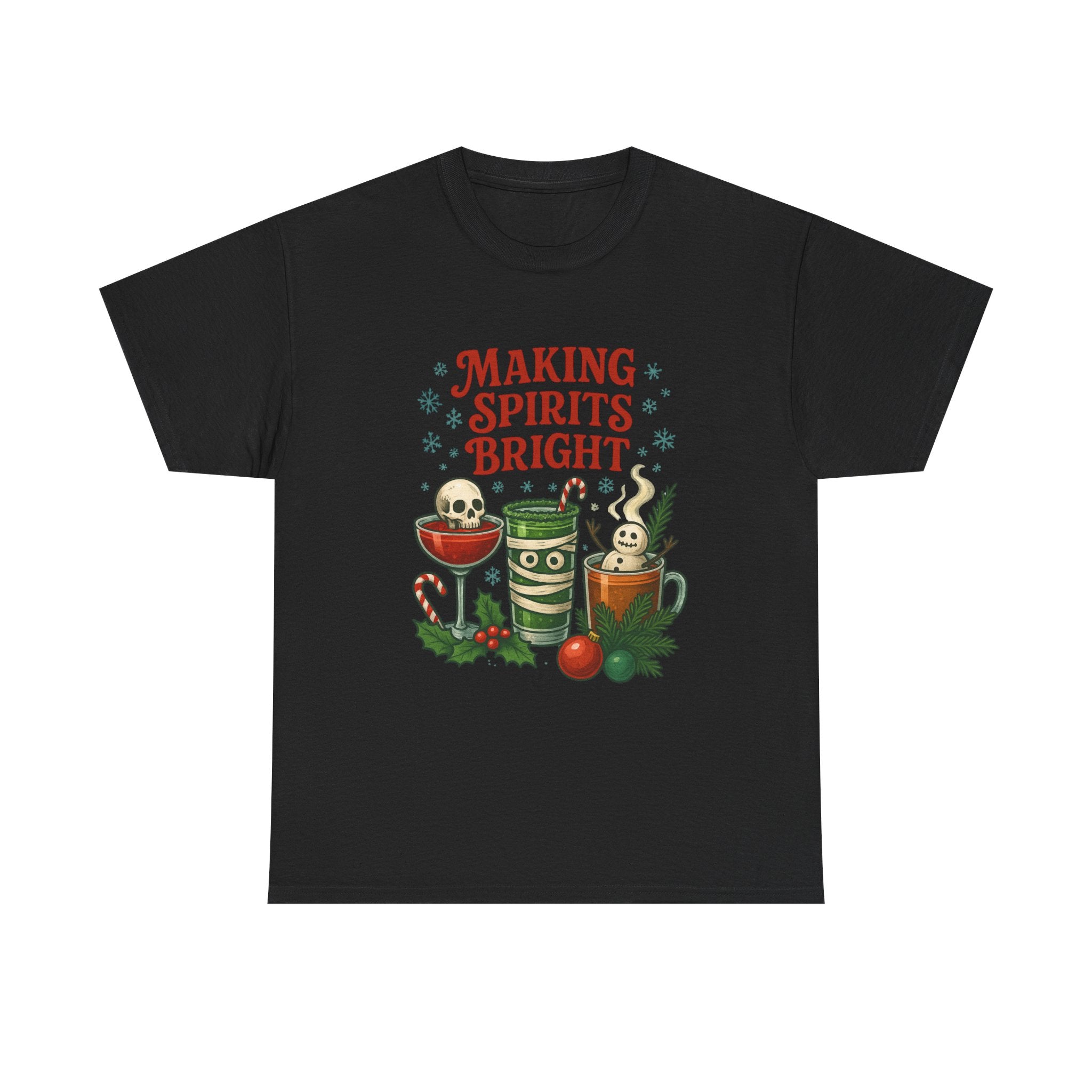 Holiday Cocktail Tee, Festive Cotton Shirt, Making Spirits Bright Tee, Spooky Xmas Tee, Cute Gift Idea, Gift for Cocktail Lover - Boo Crew Boutique