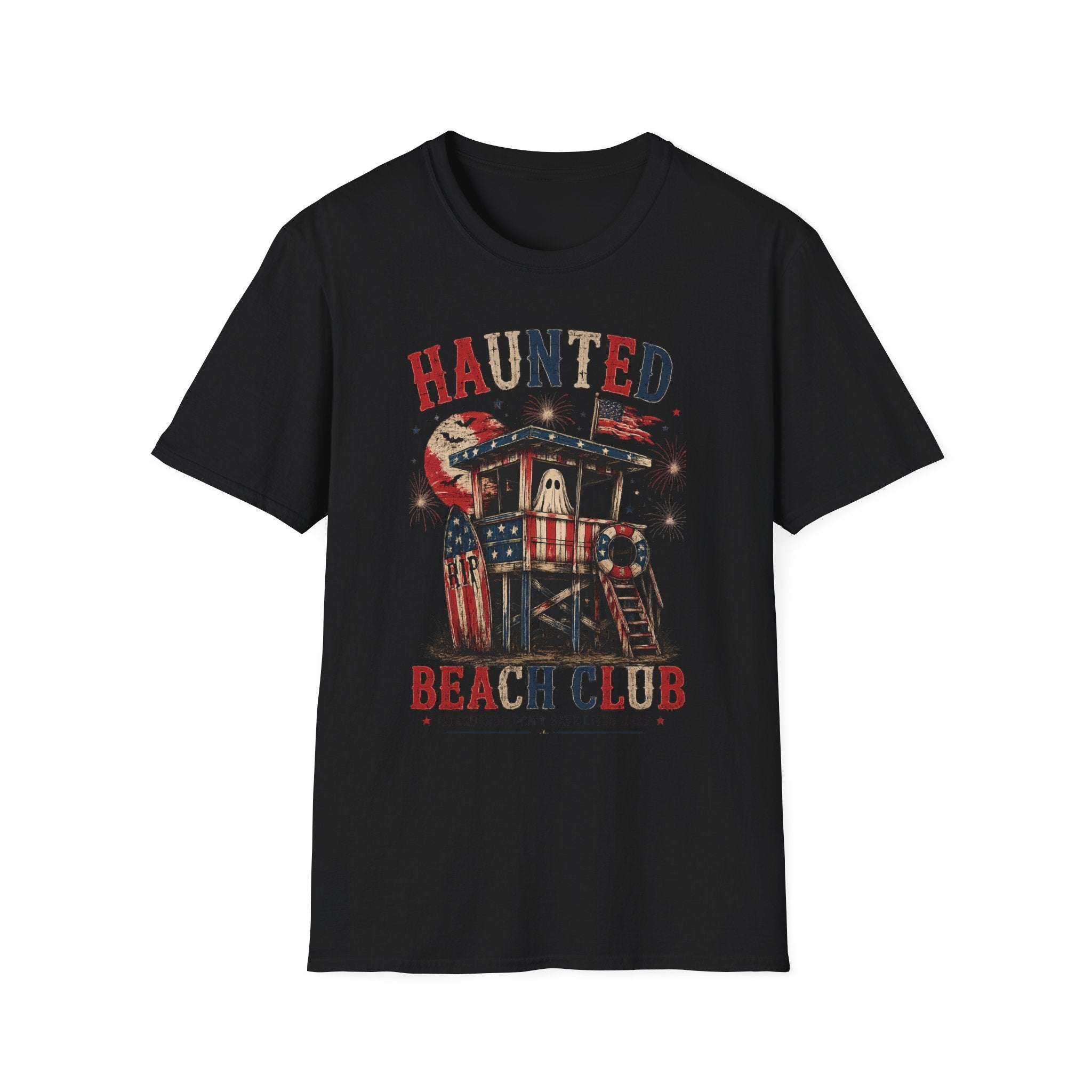 Haunted Beach Club T-Shirt — Vintage Halloween Surf Lifeguard Tee - Boo Crew Boutique