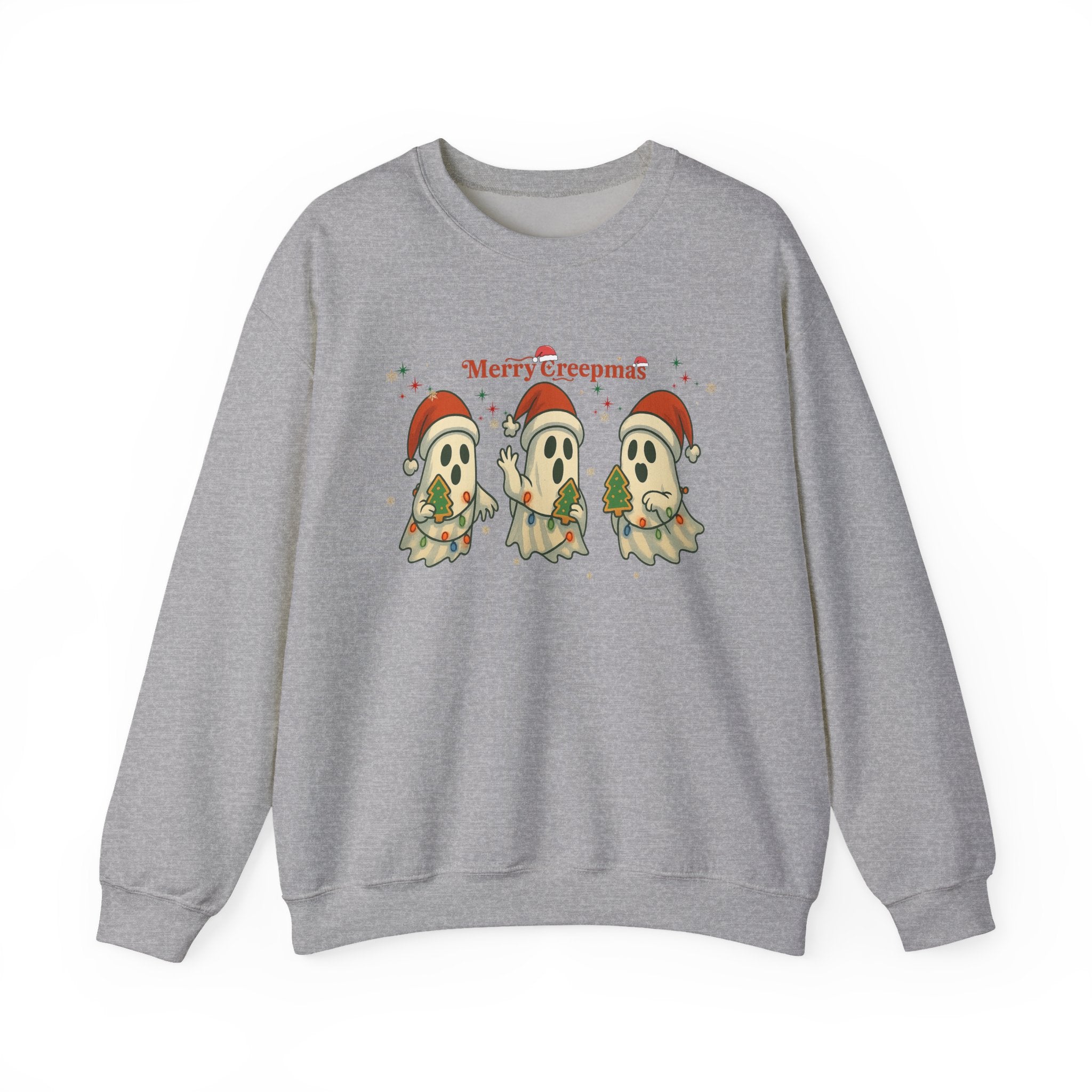 Merry Creepmas ghost trio Crewneck Sweatshirt | Christmas spooky holiday - Boo Crew Boutique