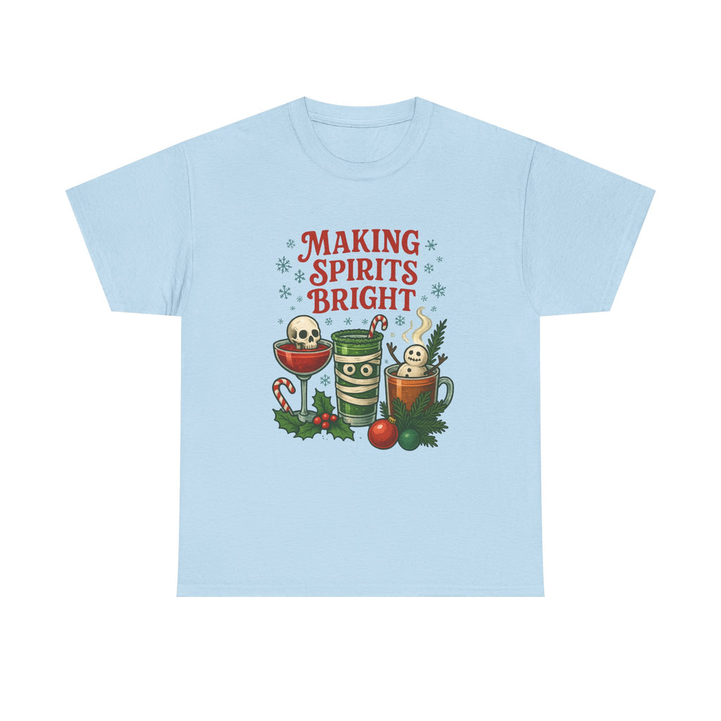 Holiday Cocktail Tee, Festive Cotton Shirt, Making Spirits Bright Tee, Spooky Xmas Tee, Cute Gift Idea, Gift for Cocktail Lover - Boo Crew Boutique