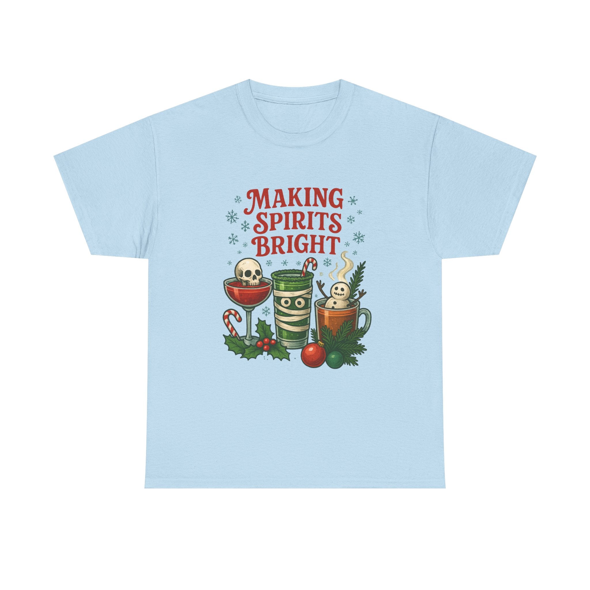 Holiday Cocktail Tee, Festive Cotton Shirt, Making Spirits Bright Tee, Spooky Xmas Tee, Cute Gift Idea, Gift for Cocktail Lover - Boo Crew Boutique