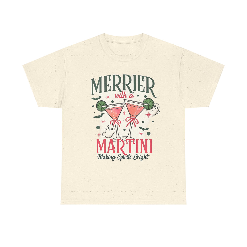 Merrier With a Martini T-Shirt | Spooky Christmas Cocktail Tee - Boo Crew Boutique