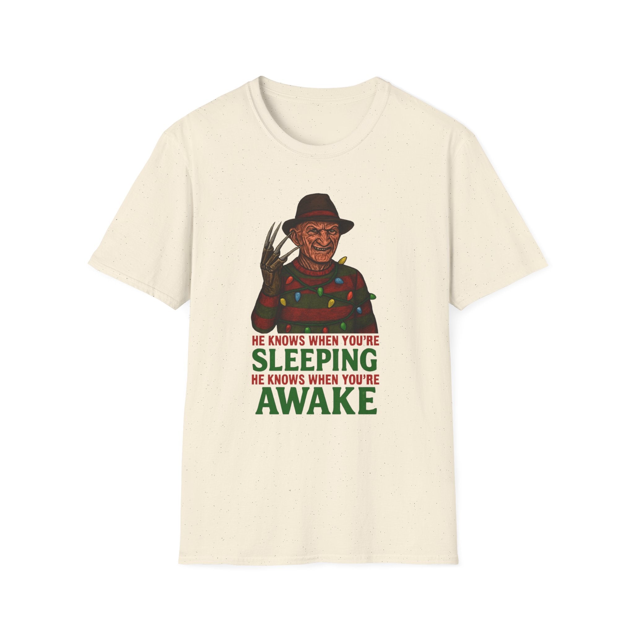 Christmas Horror T-Shirt, Freddy Krueger Tee, Unisex Graphic Shirt, Softstyle Clothing, Scary Movie Apparel, Funny Halloween Gift