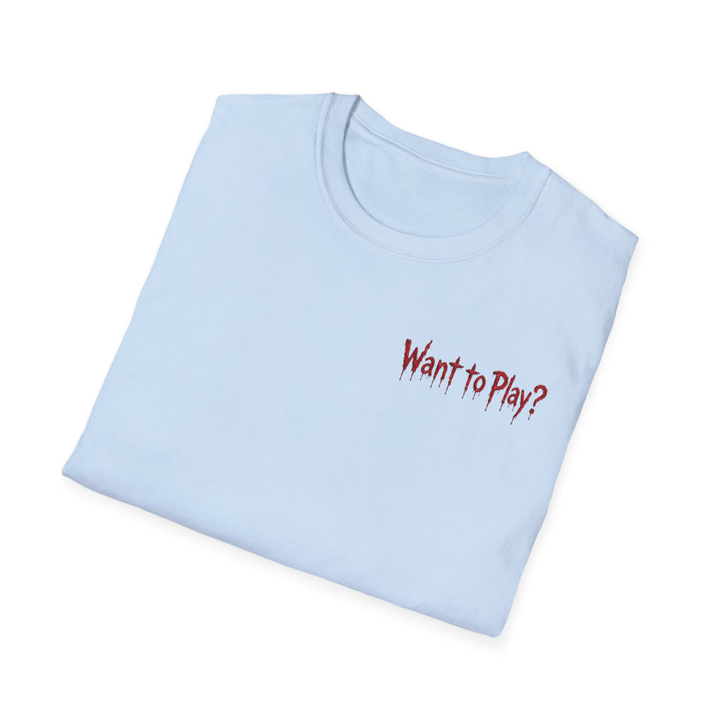 Chucky "Wanna Play?" Back Print Horror T-Shirt - Boo Crew Boutique