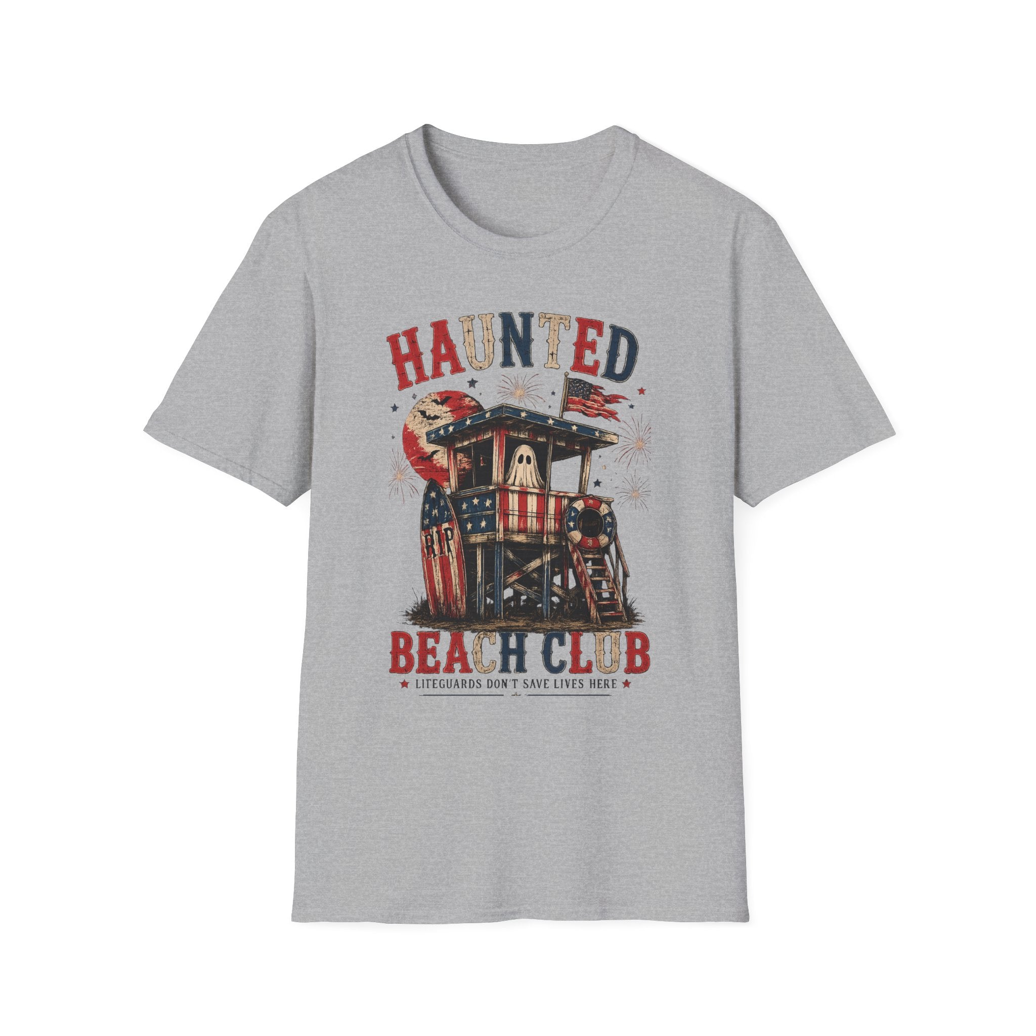 Haunted Beach Club T-Shirt — Vintage Halloween Surf Lifeguard Tee - Boo Crew Boutique