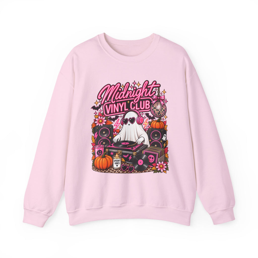 Midnight Vinyl Club Sweatshirt — Retro DJ Ghost Halloween Crewneck - Boo Crew Boutique