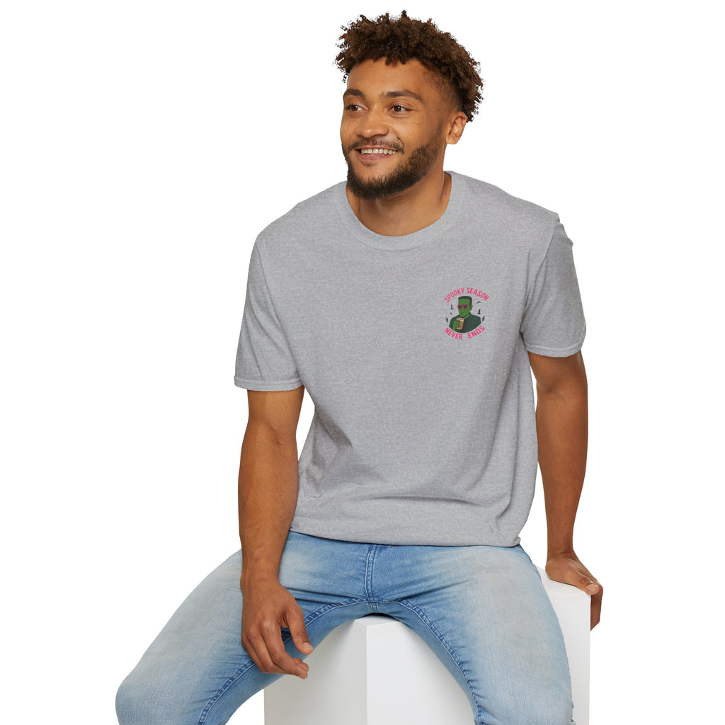 Spooky Season Never Ends T-Shirt — Retro Frankenstein Halloween Graphic Tee - Boo Crew Boutique