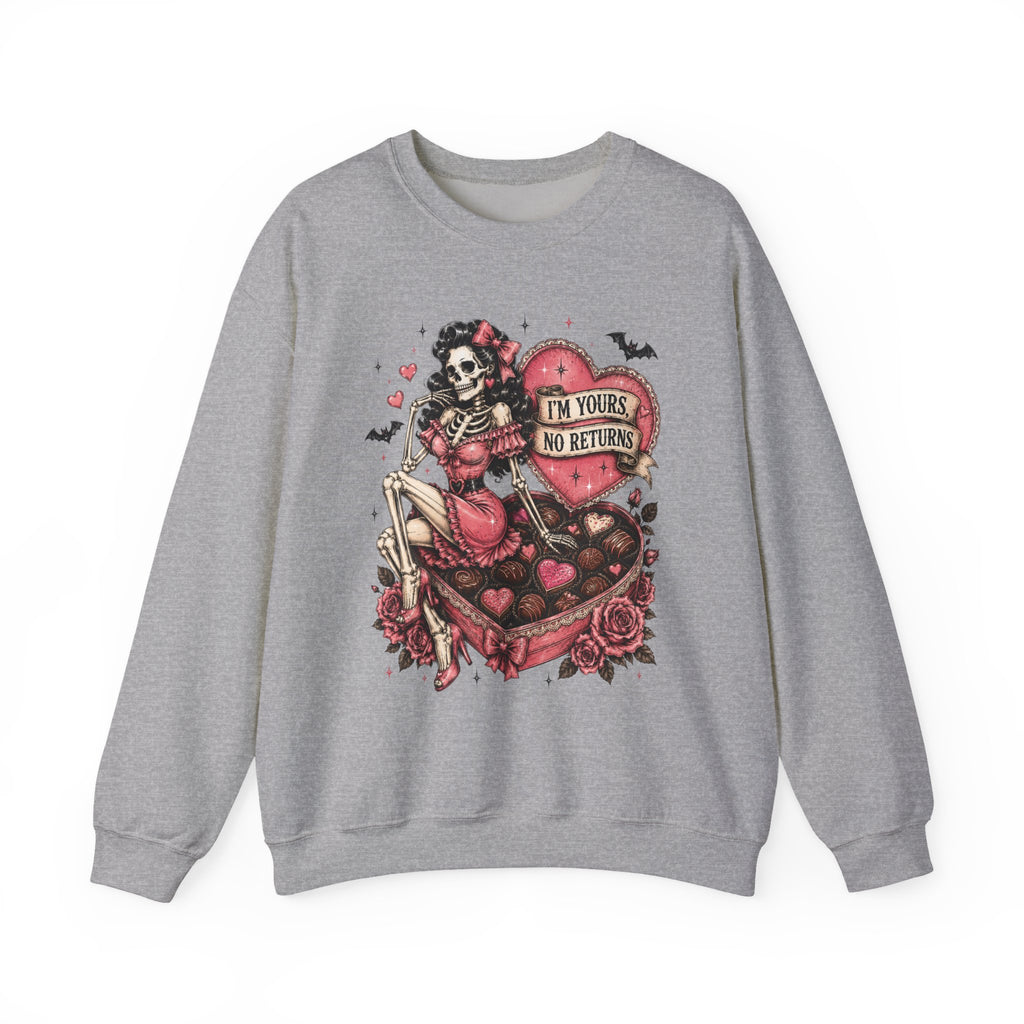 Valentine Skull Heart Crewneck Sweatshirt — "I'm Yours No Returns" Gothic Love Pullover - Boo Crew Boutique