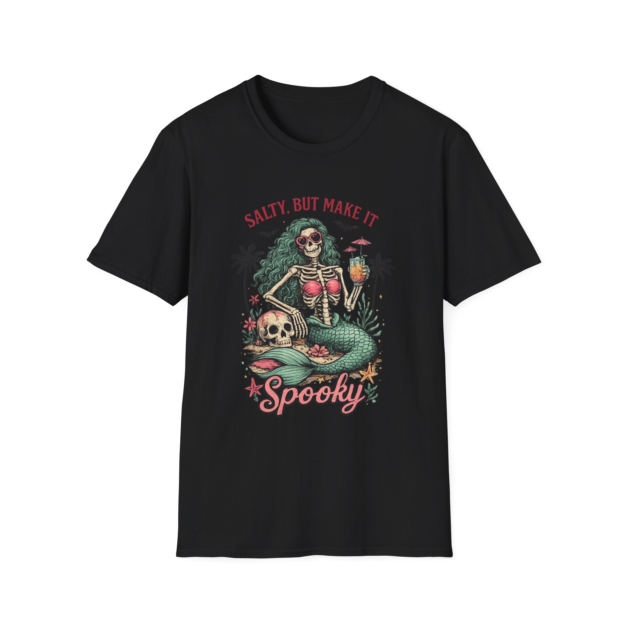 Spooky Mermaid Skeleton T-Shirt — "Salty, But Make It Spooky" Halloween Tee - Boo Crew Boutique