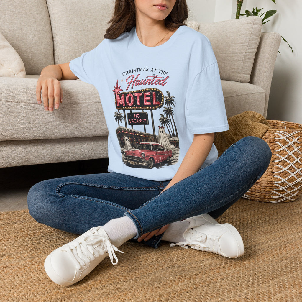 Christmas at the Haunted Motel T-Shirt — Vintage Neon Holiday Tee