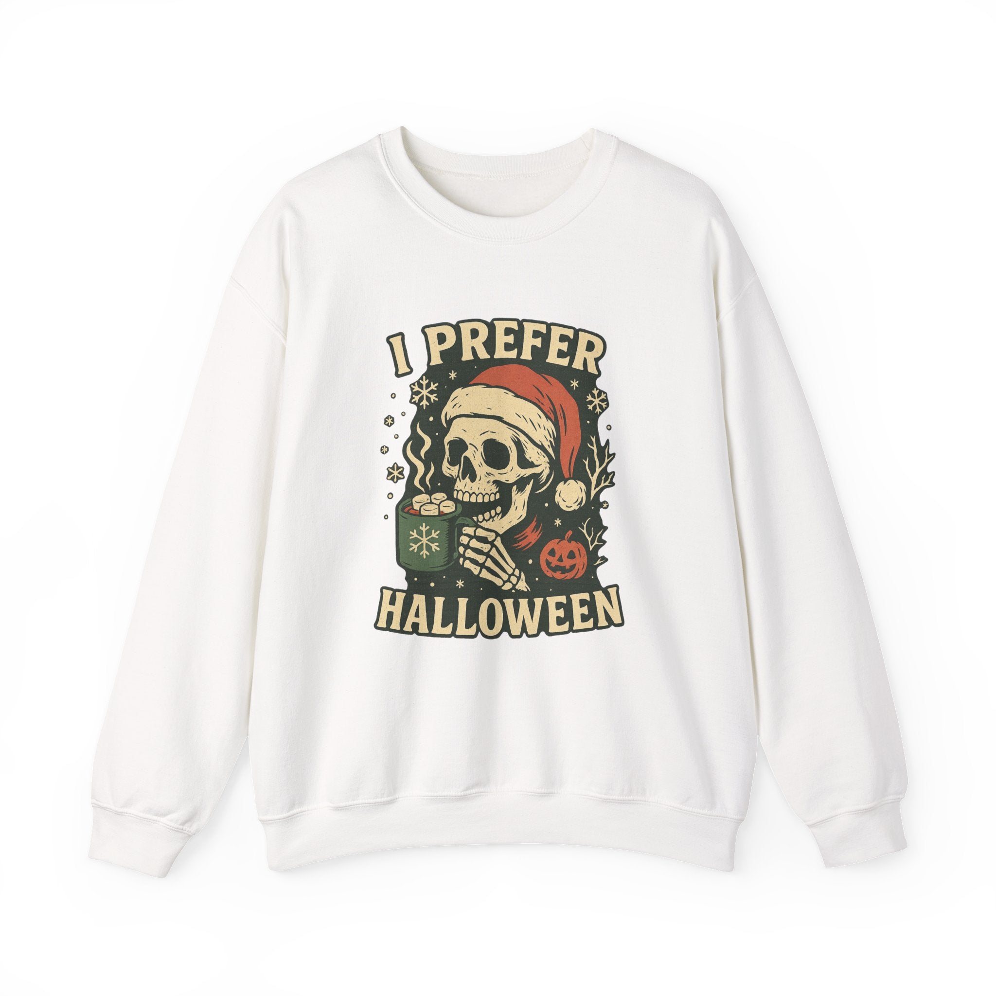 I Prefer Halloween skull with Santa hat Sweatshirt | Halloween Christmas mashup - Boo Crew Boutique