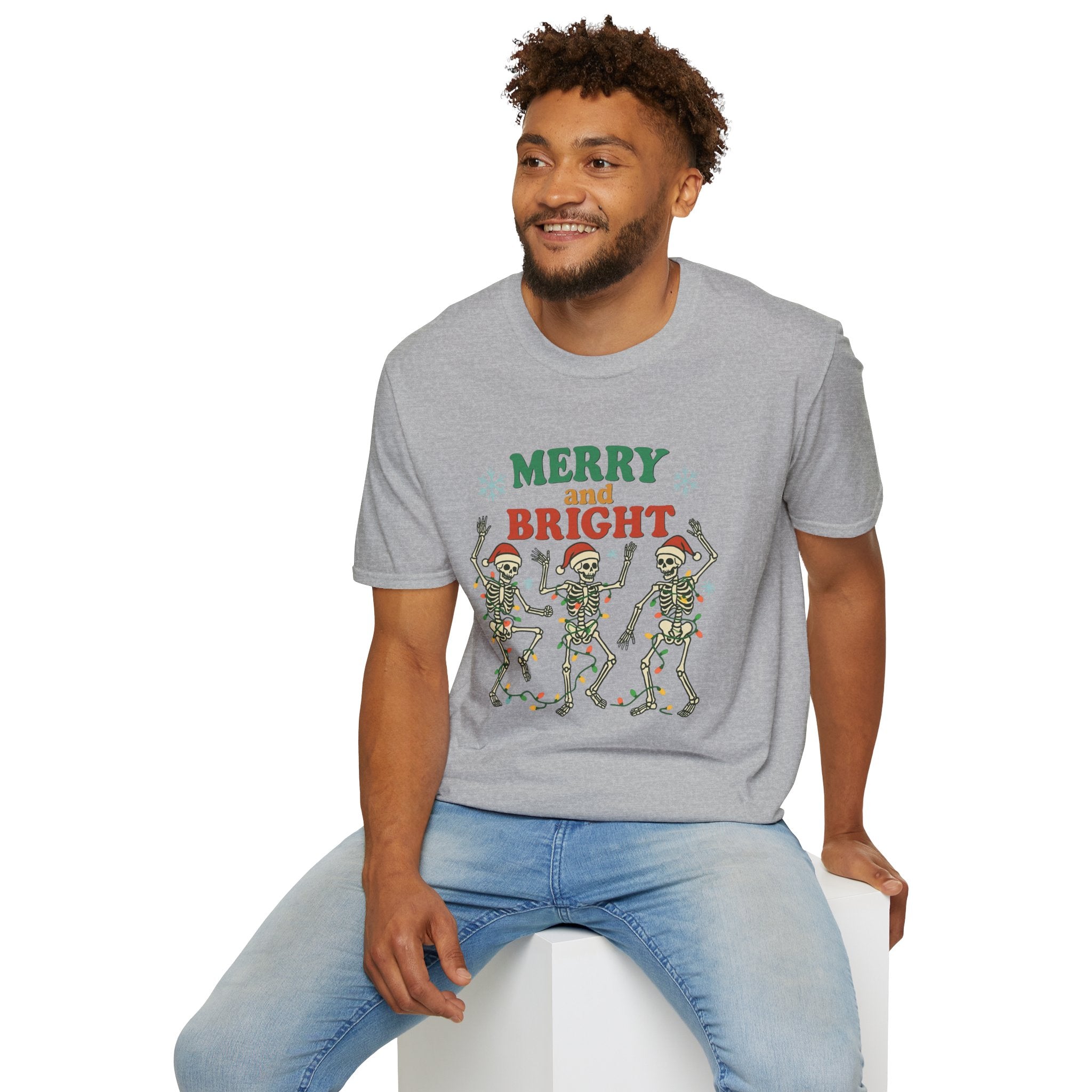 Merry and Bright Dancing Skeletons Christmas T-Shirt