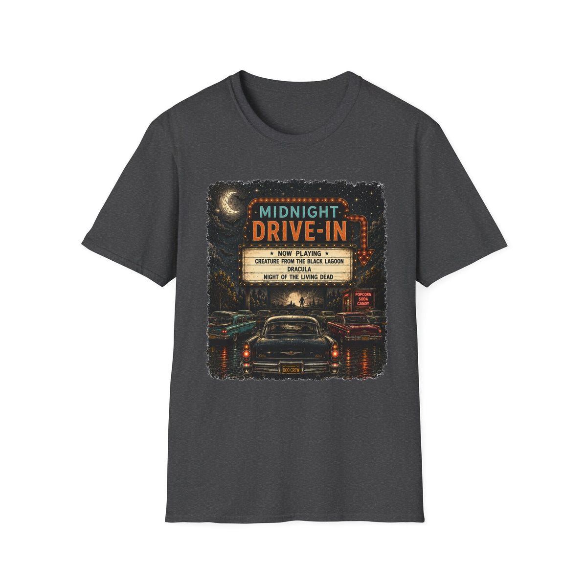 Midnight Drive-In T-Shirt — Vintage Horror Marquee Graphic Tee - Boo Crew Boutique