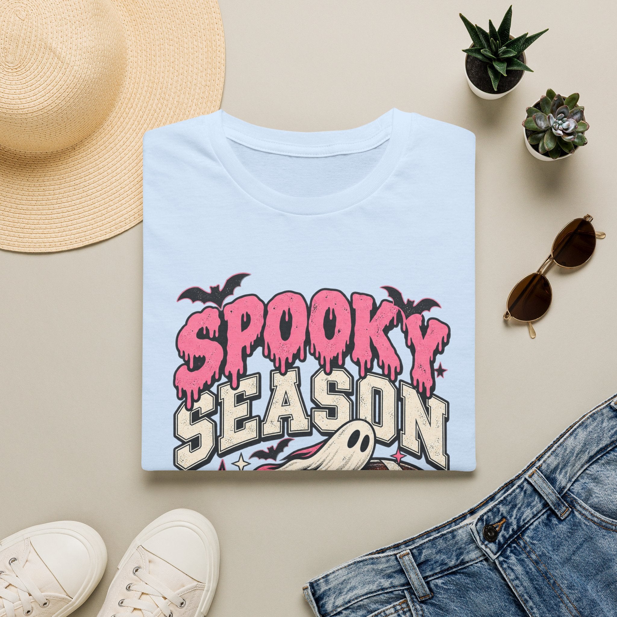 Spooky Season Football Tee — Ghosts & Bats