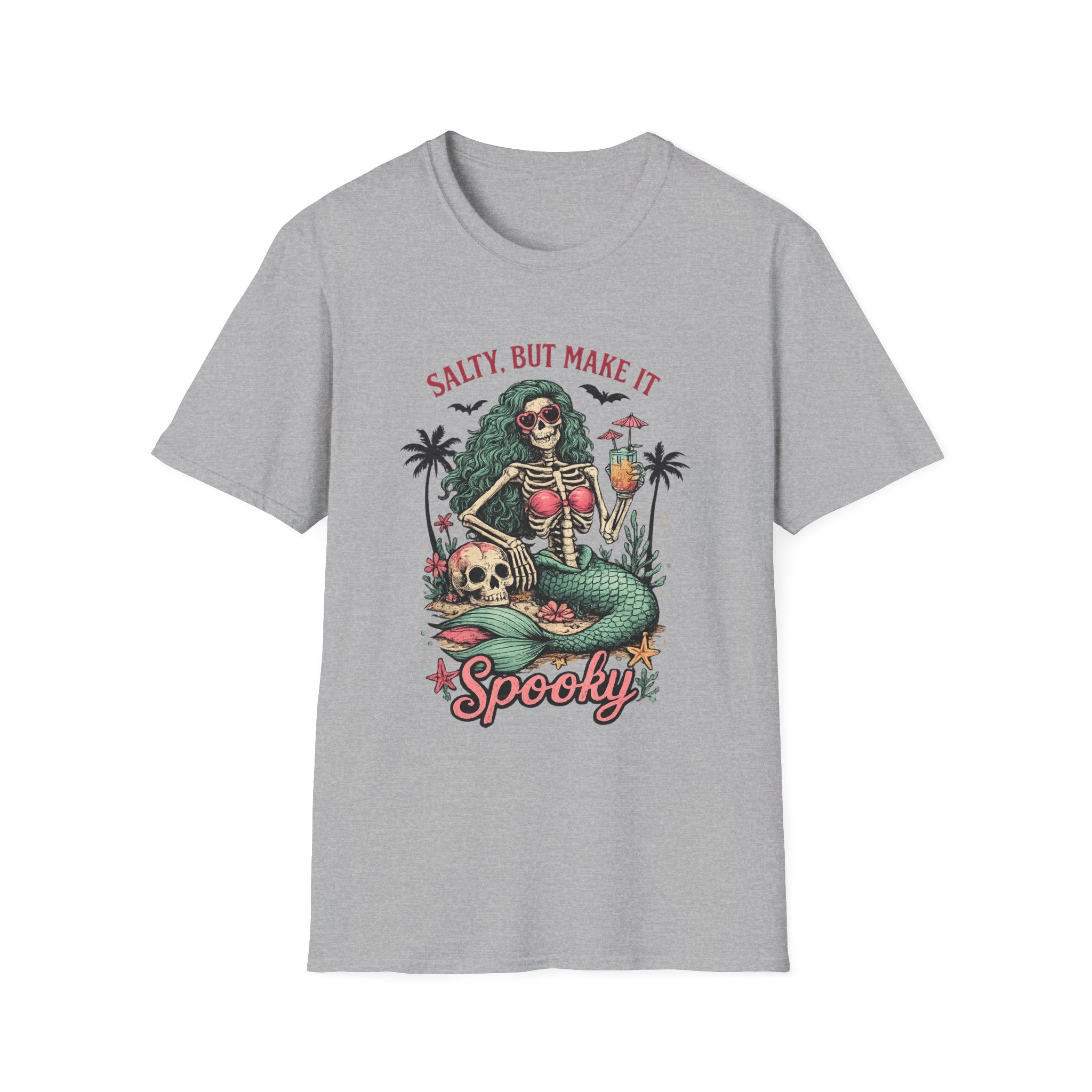 Spooky Mermaid Skeleton T-Shirt — "Salty, But Make It Spooky" Halloween Tee - Boo Crew Boutique