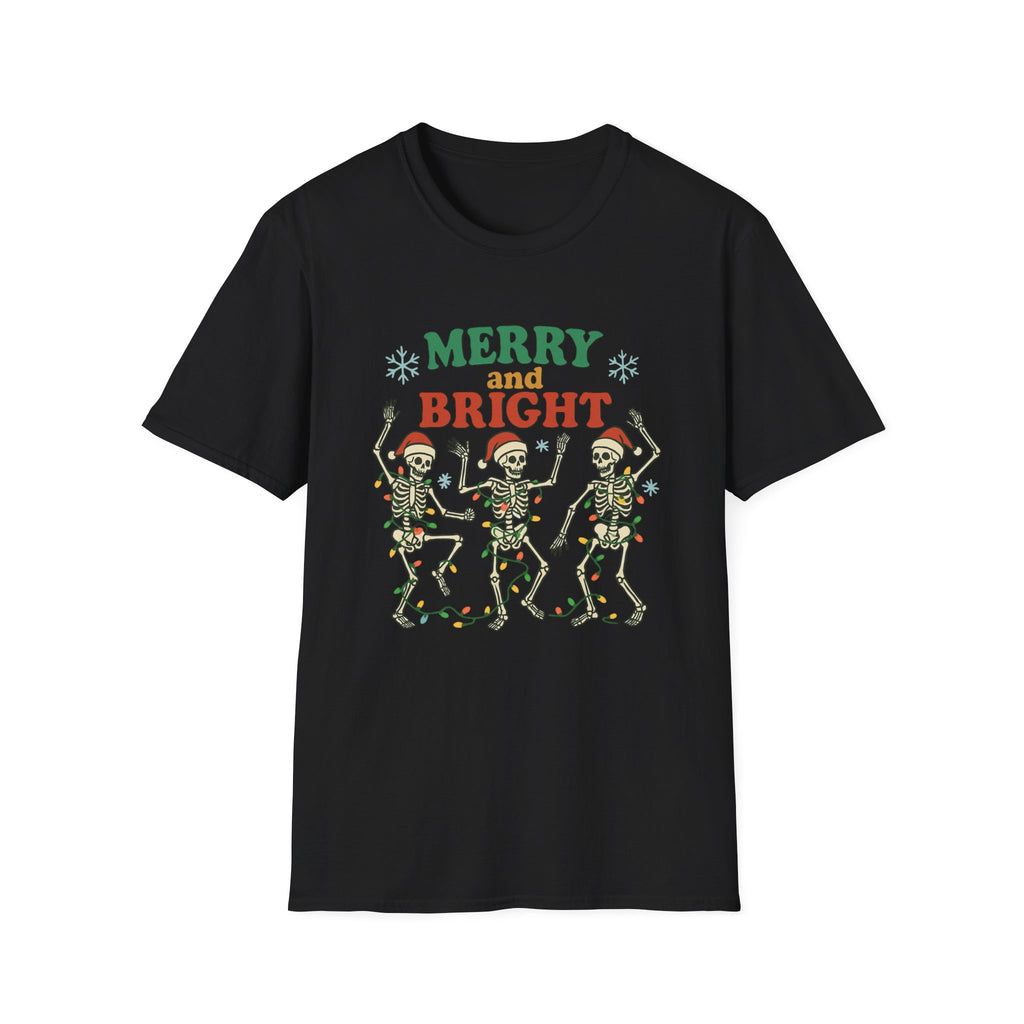 Merry and Bright Dancing Skeletons Christmas T-Shirt