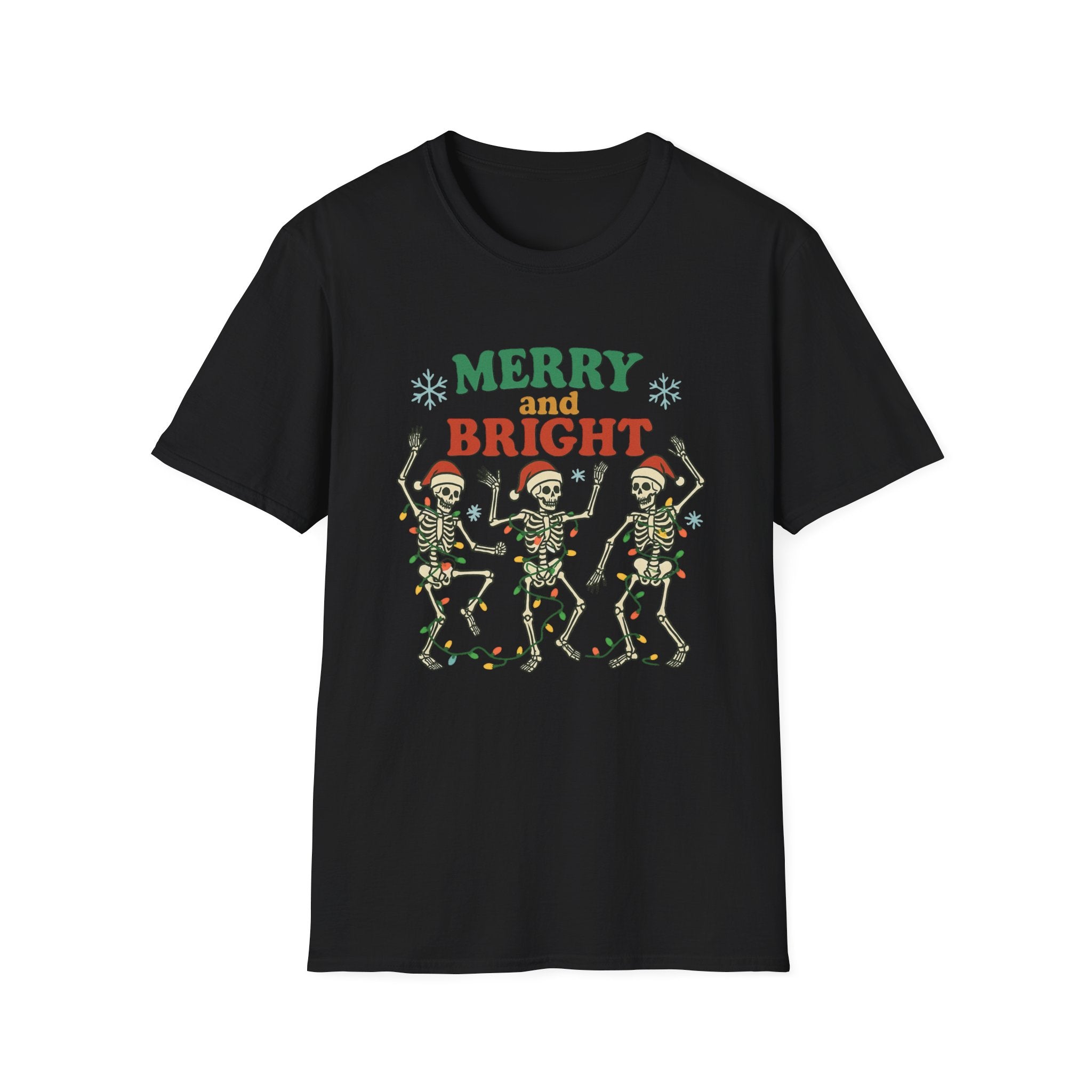 Merry and Bright Dancing Skeletons Christmas T-Shirt