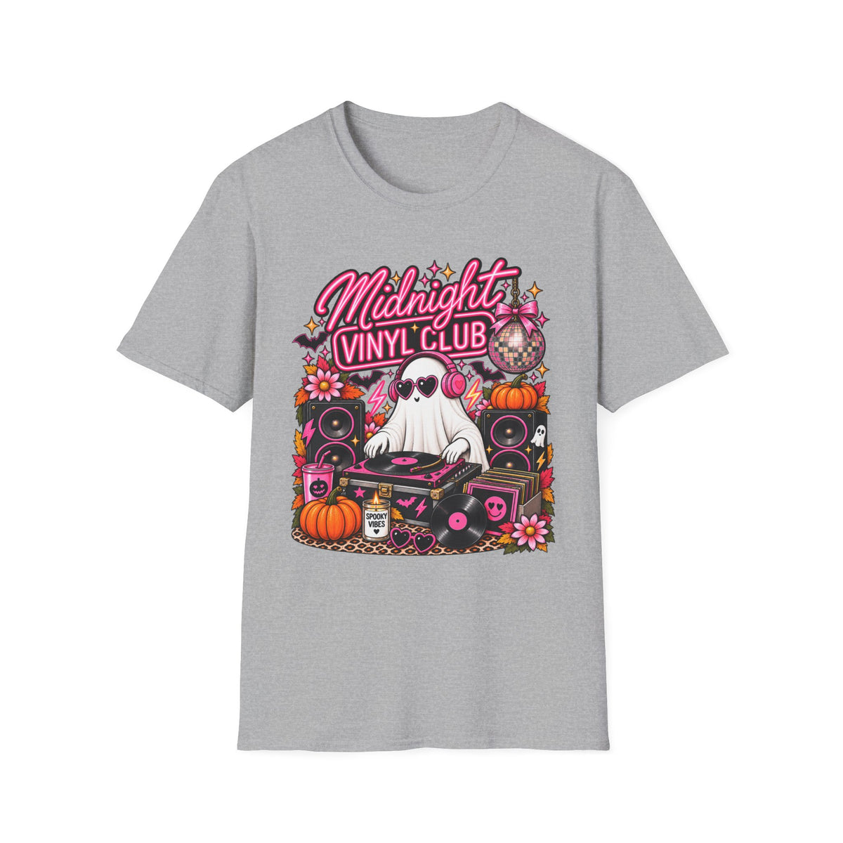 Midnight Vinyl Club T-Shirt — Retro DJ Ghost Halloween Tee - Boo Crew Boutique