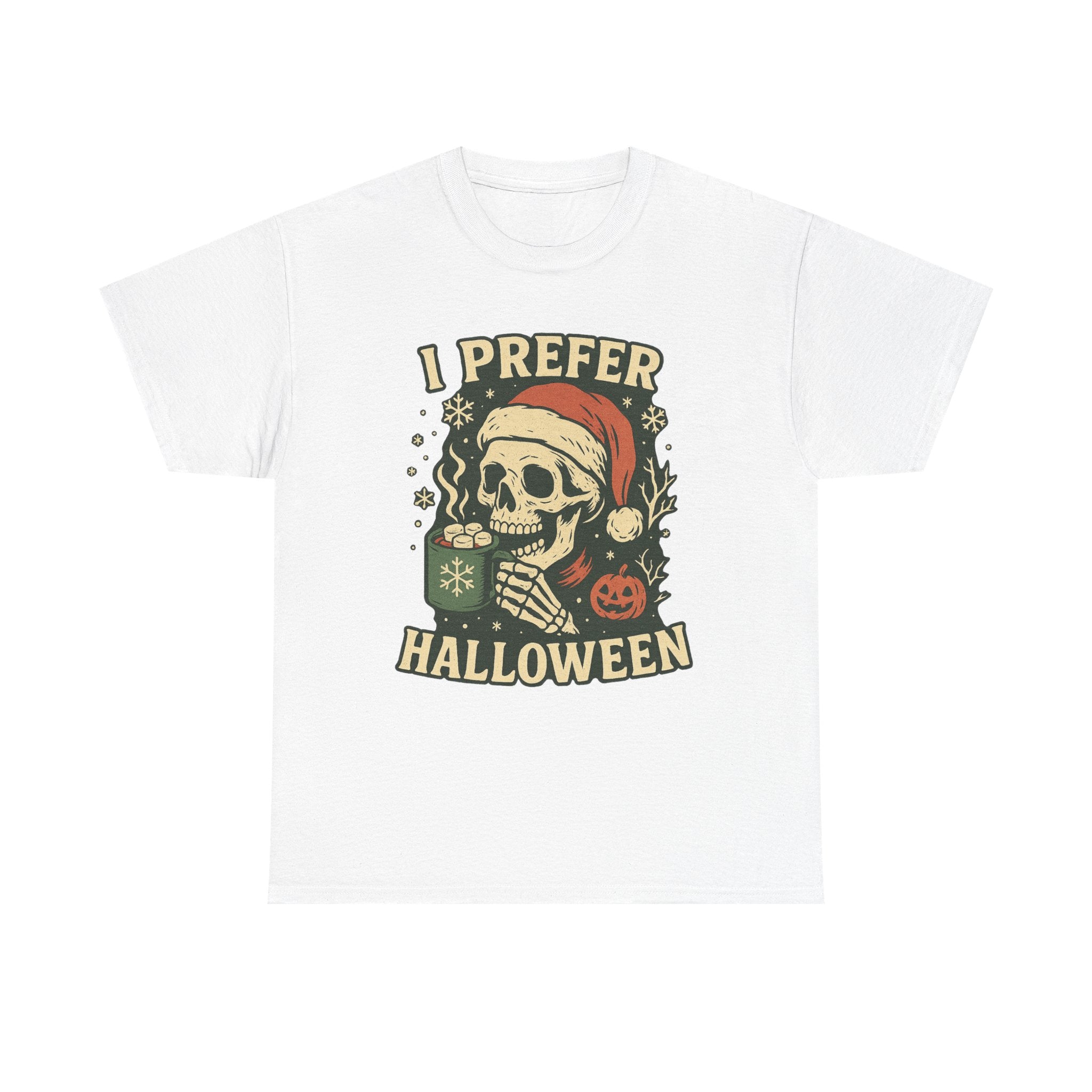 I Prefer Halloween Skull Santa Tee | Retro Halloween Skeleton Graphic, Christmas Skull Shirt - Boo Crew Boutique