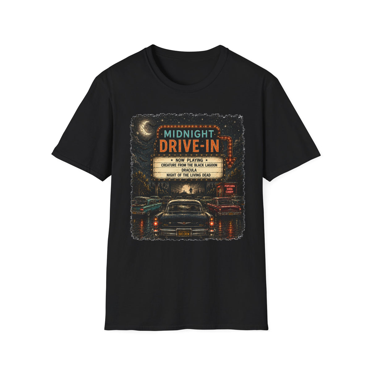 Midnight Drive-In T-Shirt — Vintage Horror Marquee Graphic Tee - Boo Crew Boutique