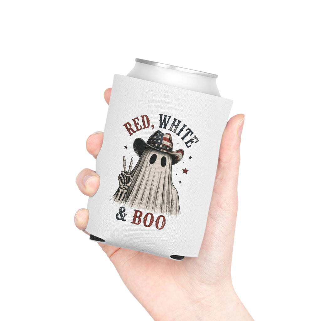 Red, White & Boo Can Cooler — Patriotic Halloween Drink Koozie - Boo Crew Boutique
