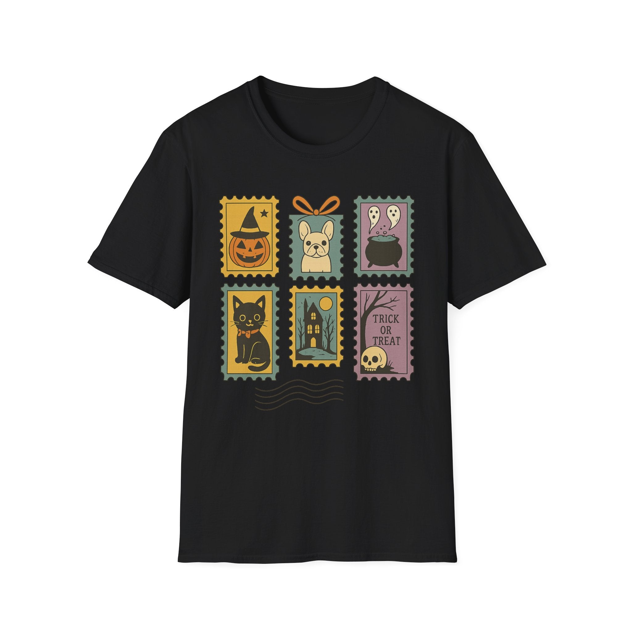 Halloween Stamps T-Shirt — Cute Halloween Postage Graphic Tee (Trick or Treat)