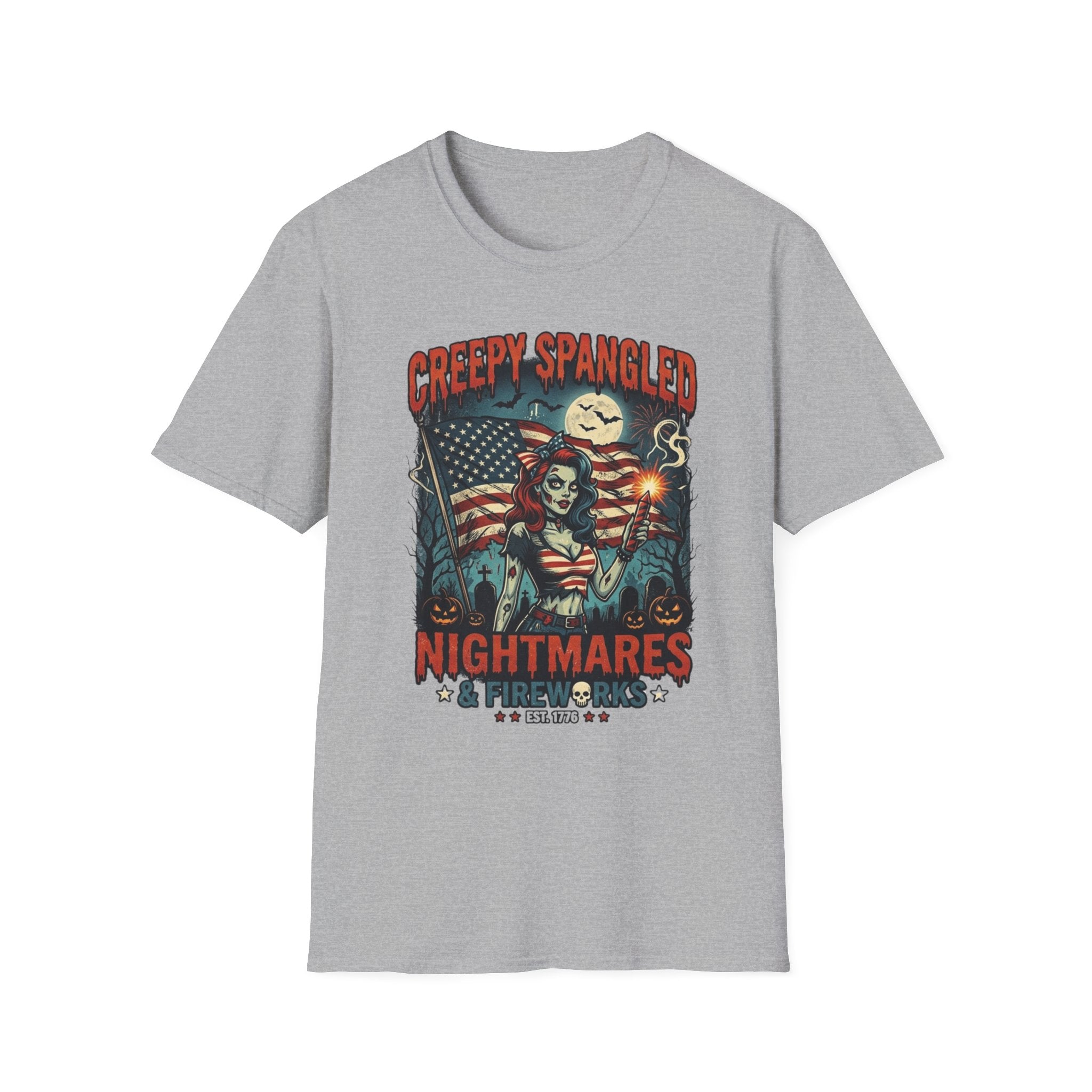 Creepy Spangled Nightmares T-Shirt — Patriotic Horror Graphic Tee