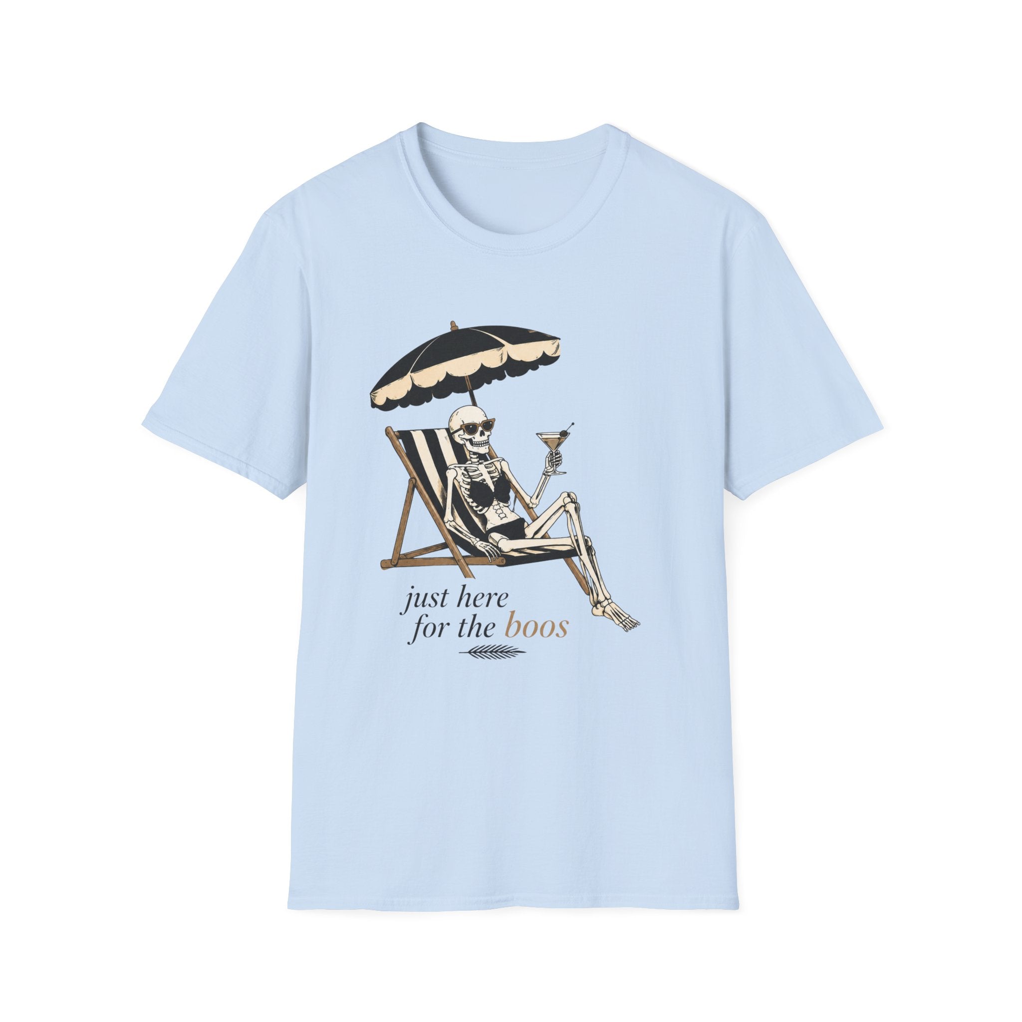 Skeleton Beach T-Shirt — "Just Here for the Boos" Halloween Tee - Boo Crew Boutique
