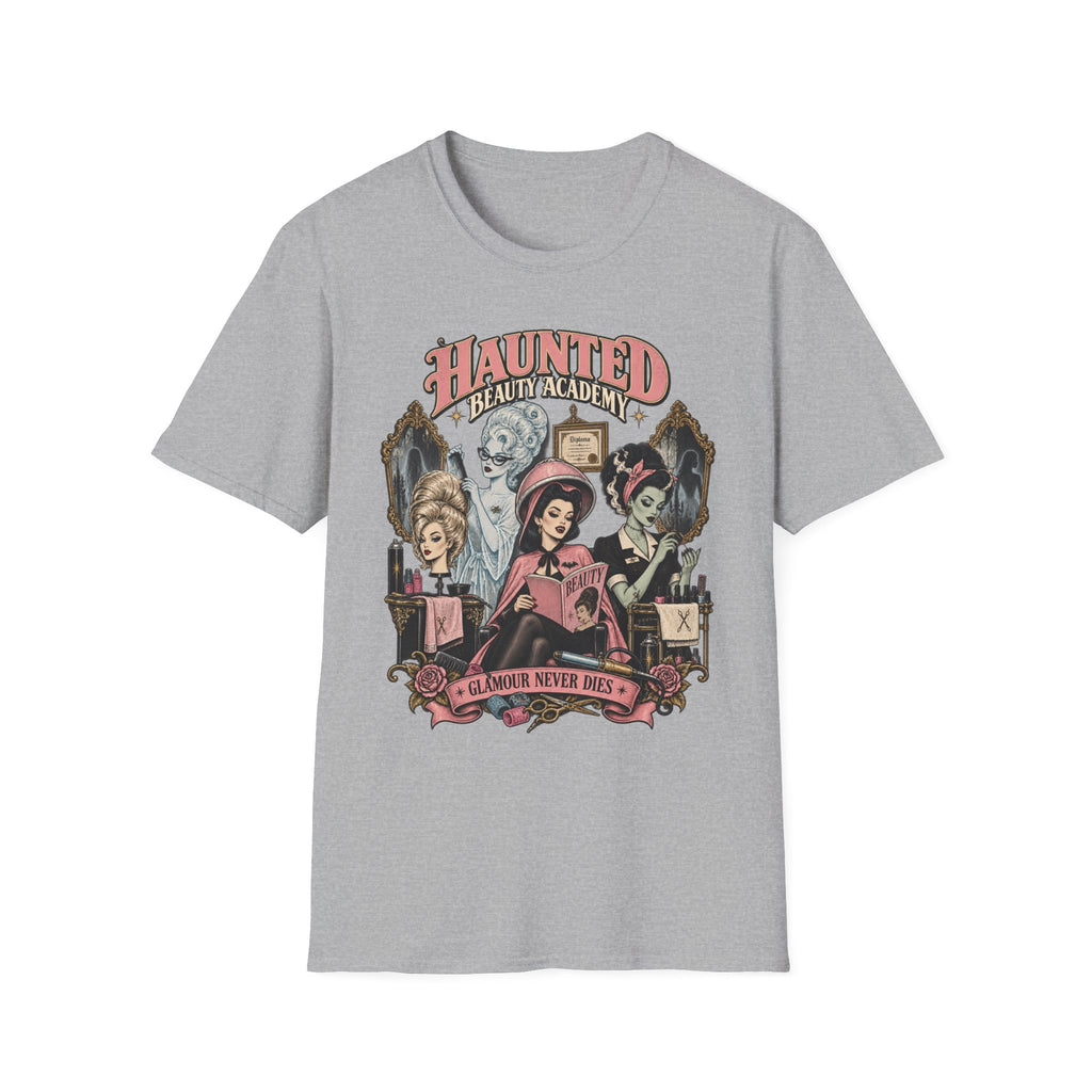 Haunted Beauty Academy Tee — Vintage Gothic Halloween T-Shirt - Boo Crew Boutique