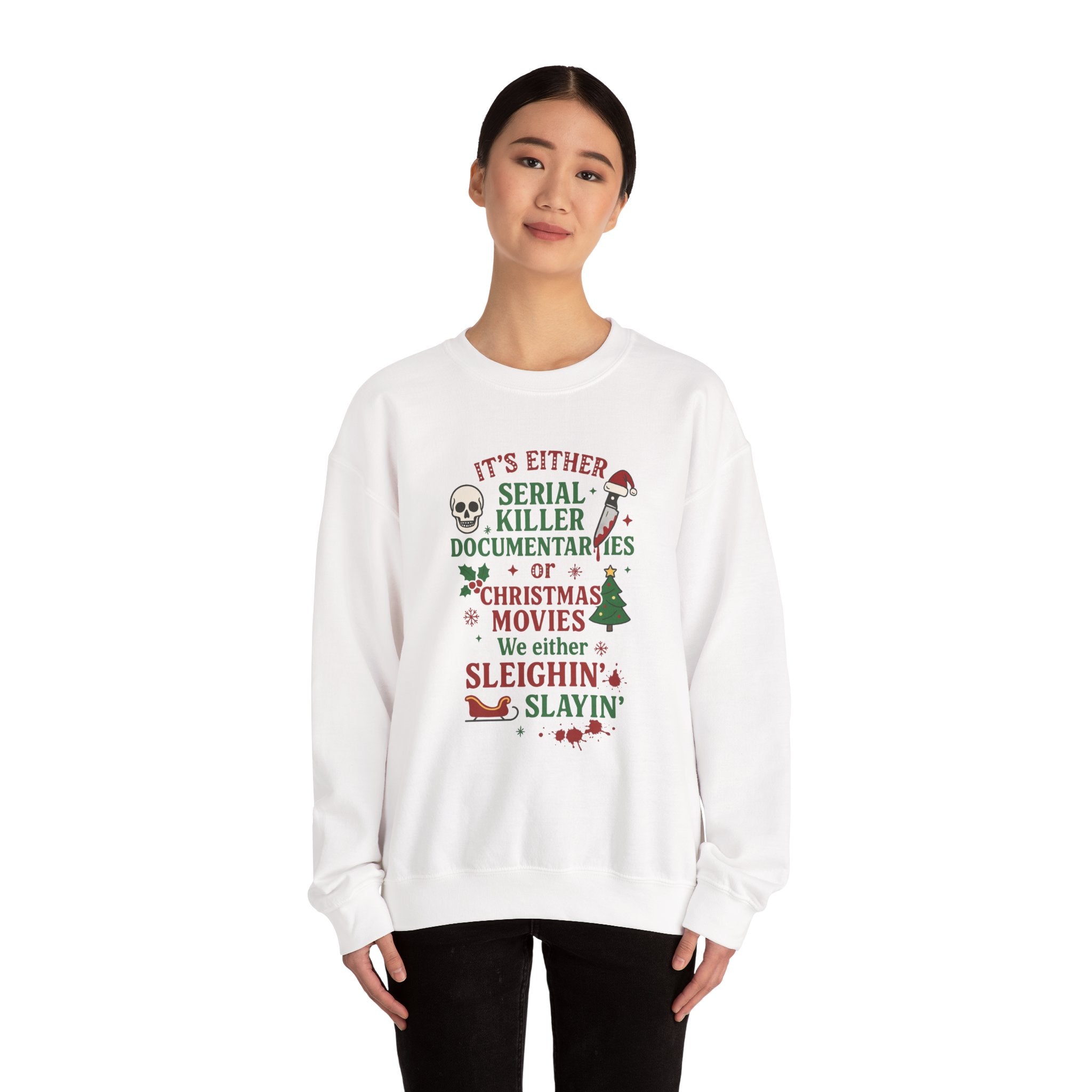 Christmas True Crime Sweatshirt — "It’s Either Serial Killer Documentaries or Christmas Movies" Holiday Crewneck