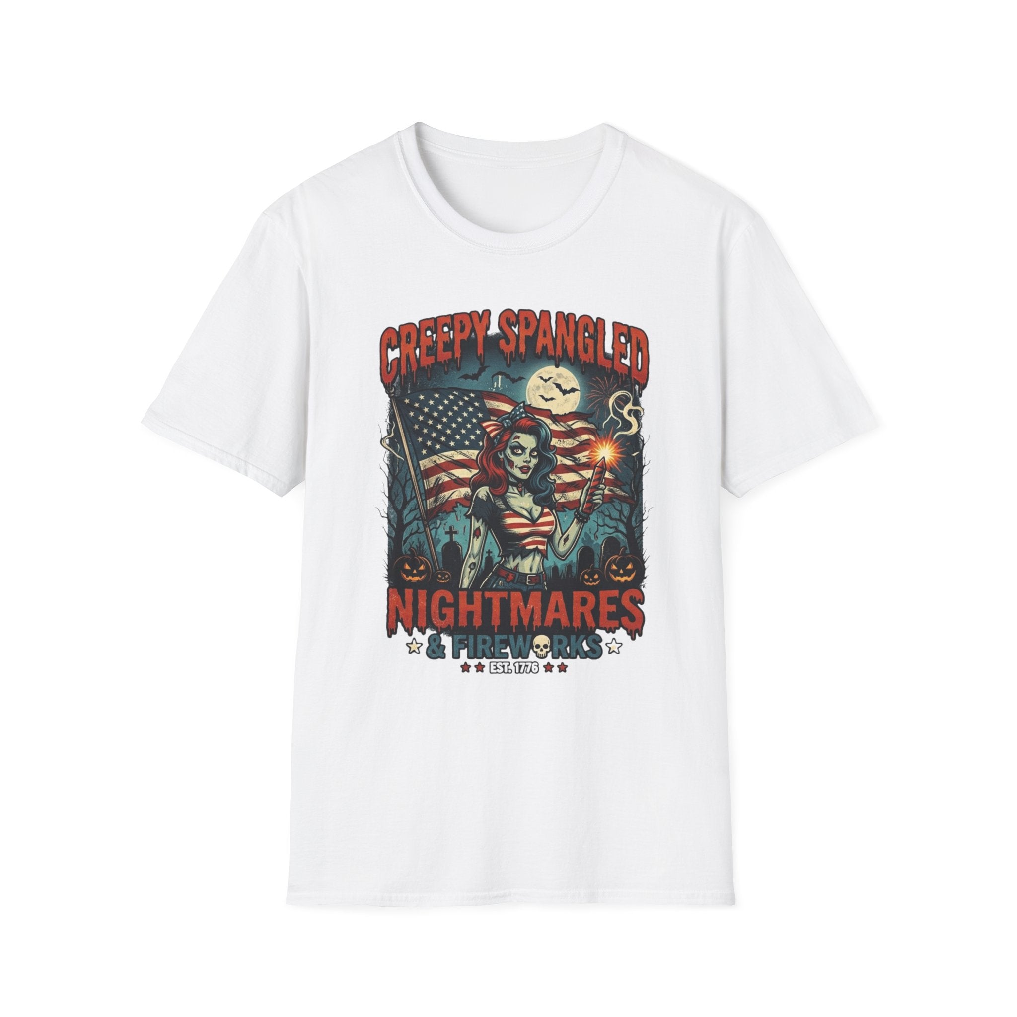 Creepy Spangled Nightmares T-Shirt — Patriotic Horror Graphic Tee