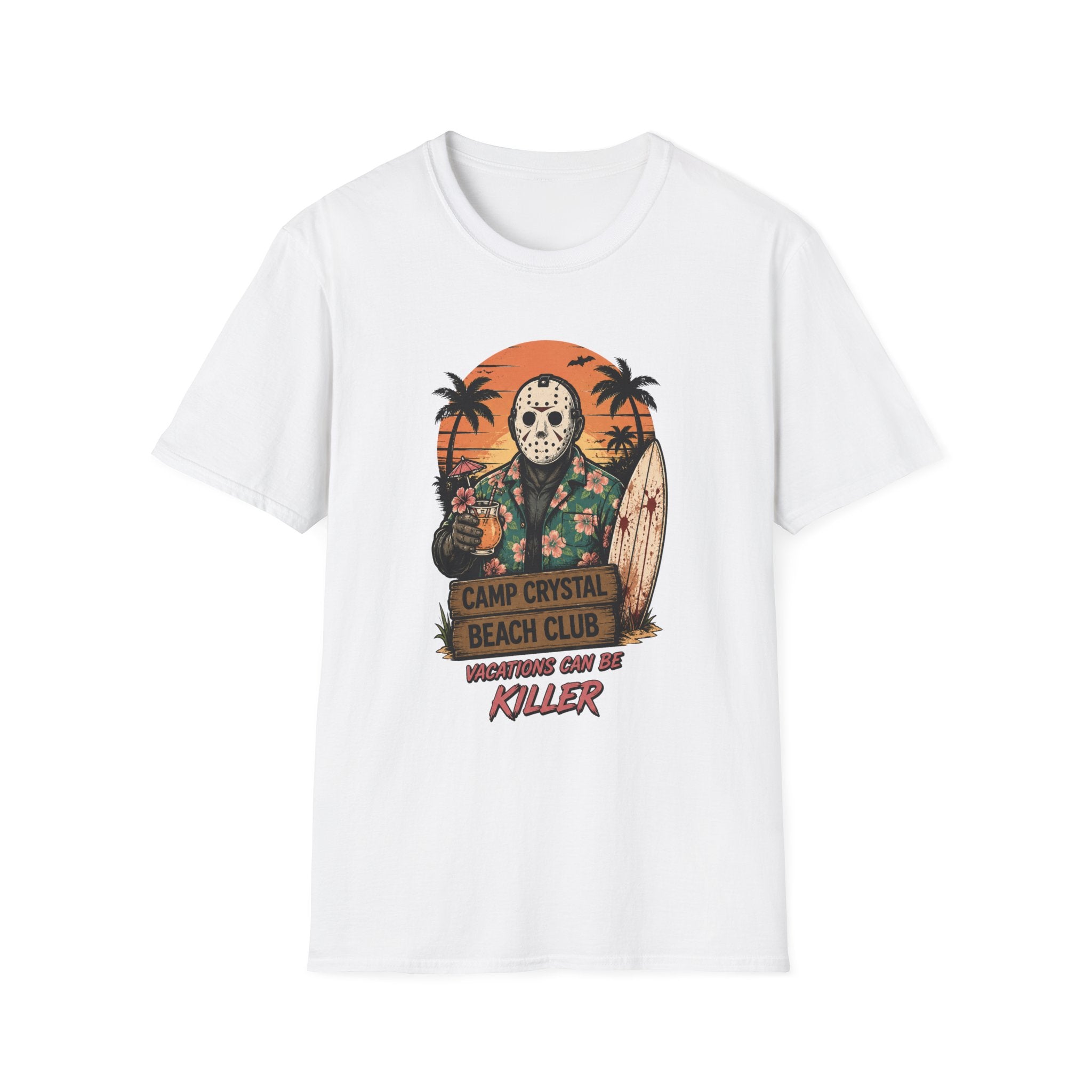 Camp Crystal Beach Club T-Shirt — Vintage Jason Horror Surf Tee - Boo Crew Boutique