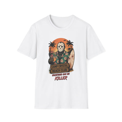 Camp Crystal Beach Club T-Shirt — Vintage Jason Horror Surf Tee - Boo Crew Boutique