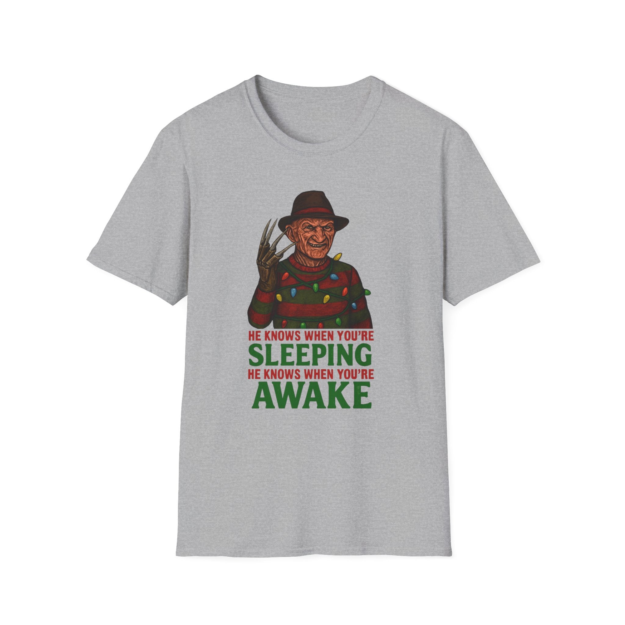 Christmas Horror T-Shirt, Freddy Krueger Tee, Unisex Graphic Shirt, Softstyle Clothing, Scary Movie Apparel, Funny Halloween Gift