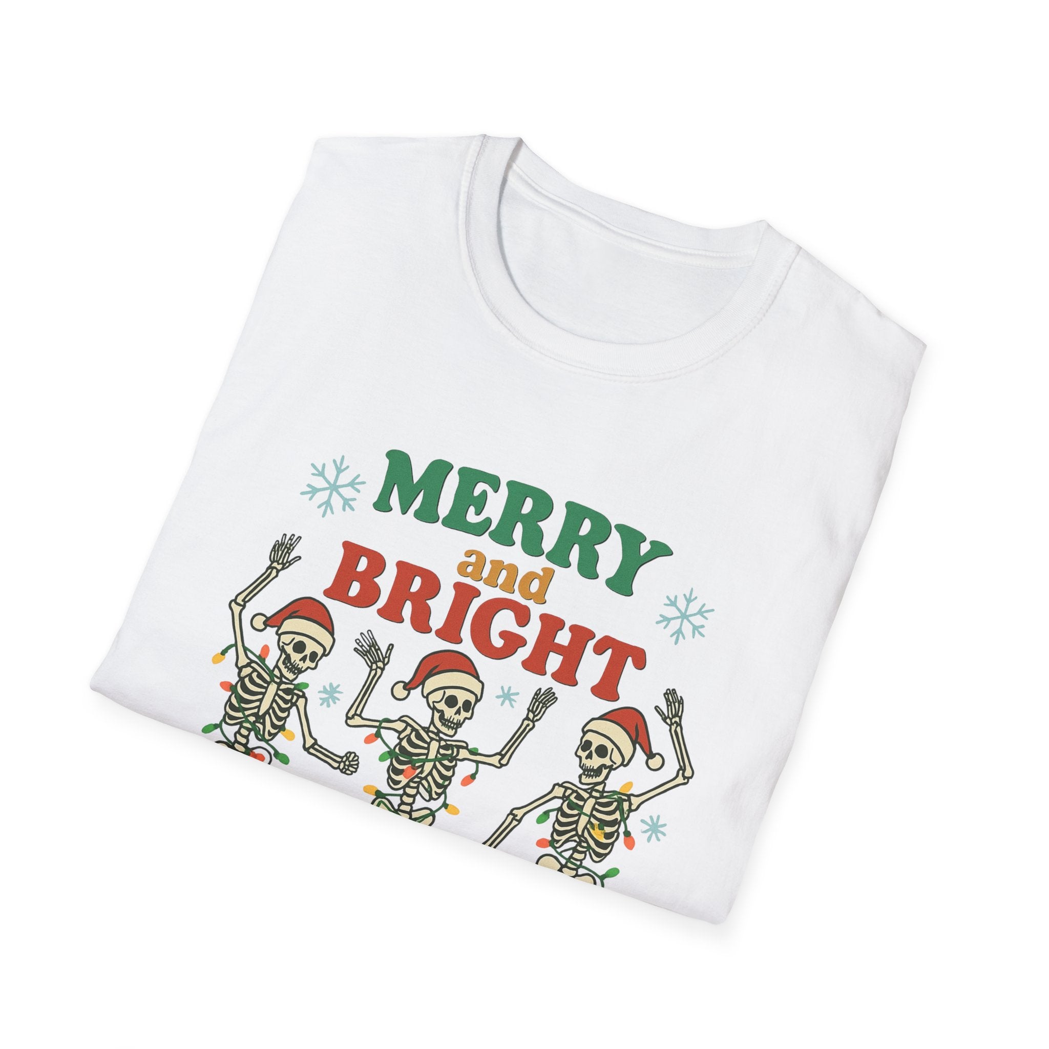 Merry and Bright Dancing Skeletons Christmas T-Shirt