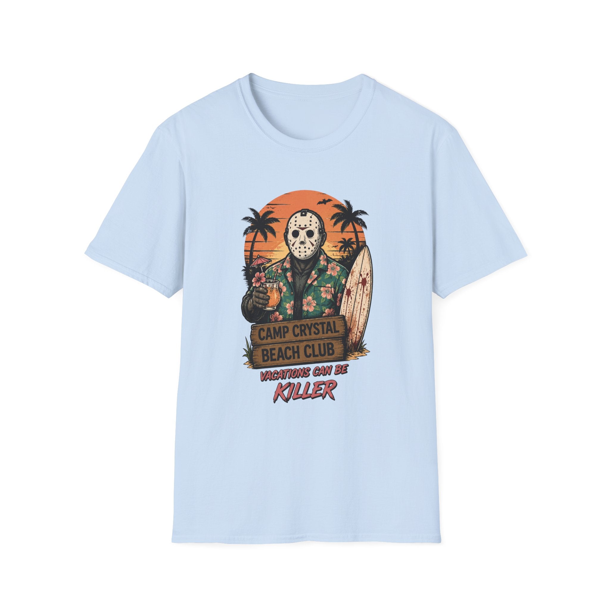 Camp Crystal Beach Club T-Shirt — Vintage Jason Horror Surf Tee - Boo Crew Boutique