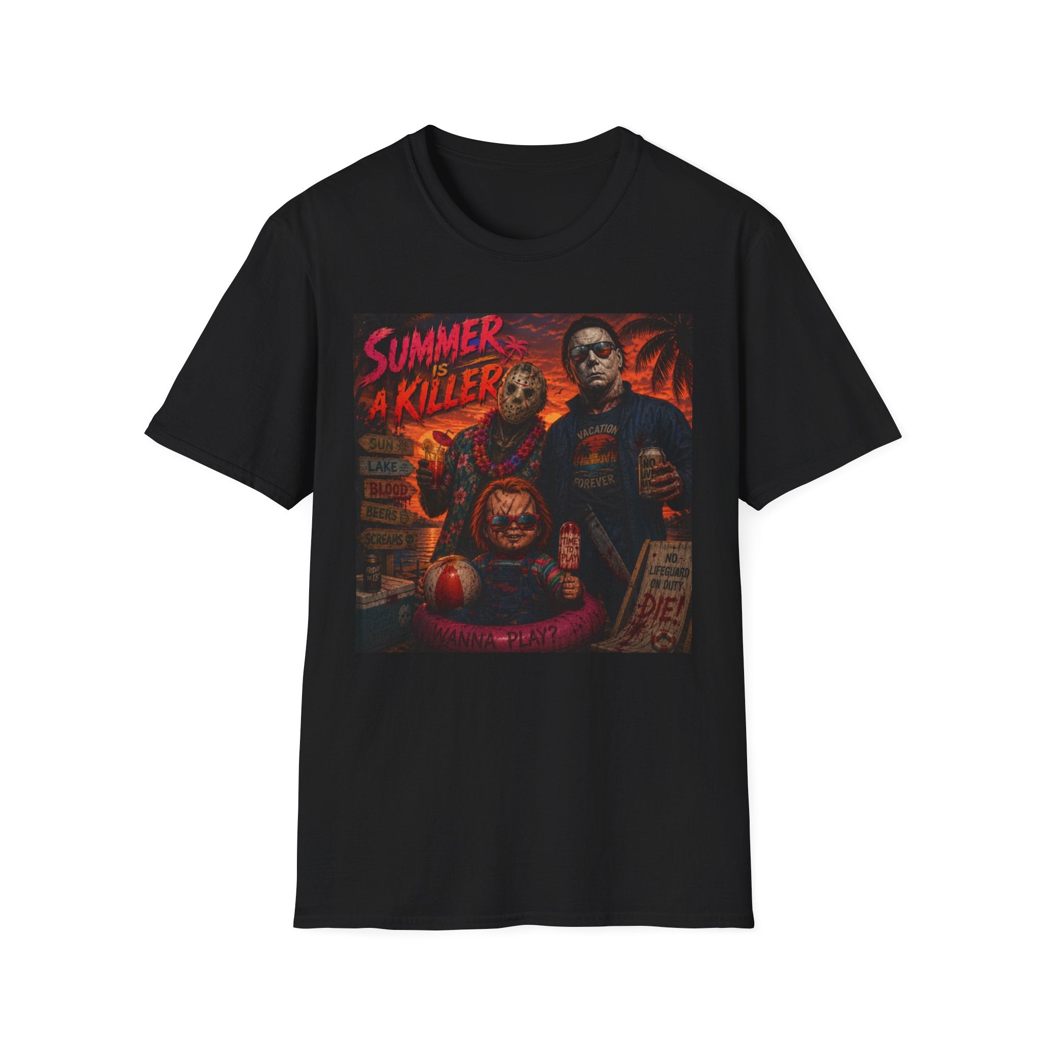 Horror Movie Poster T-Shirt — "Summer A Killer" Vintage Slasher Graphic Tee - Boo Crew Boutique