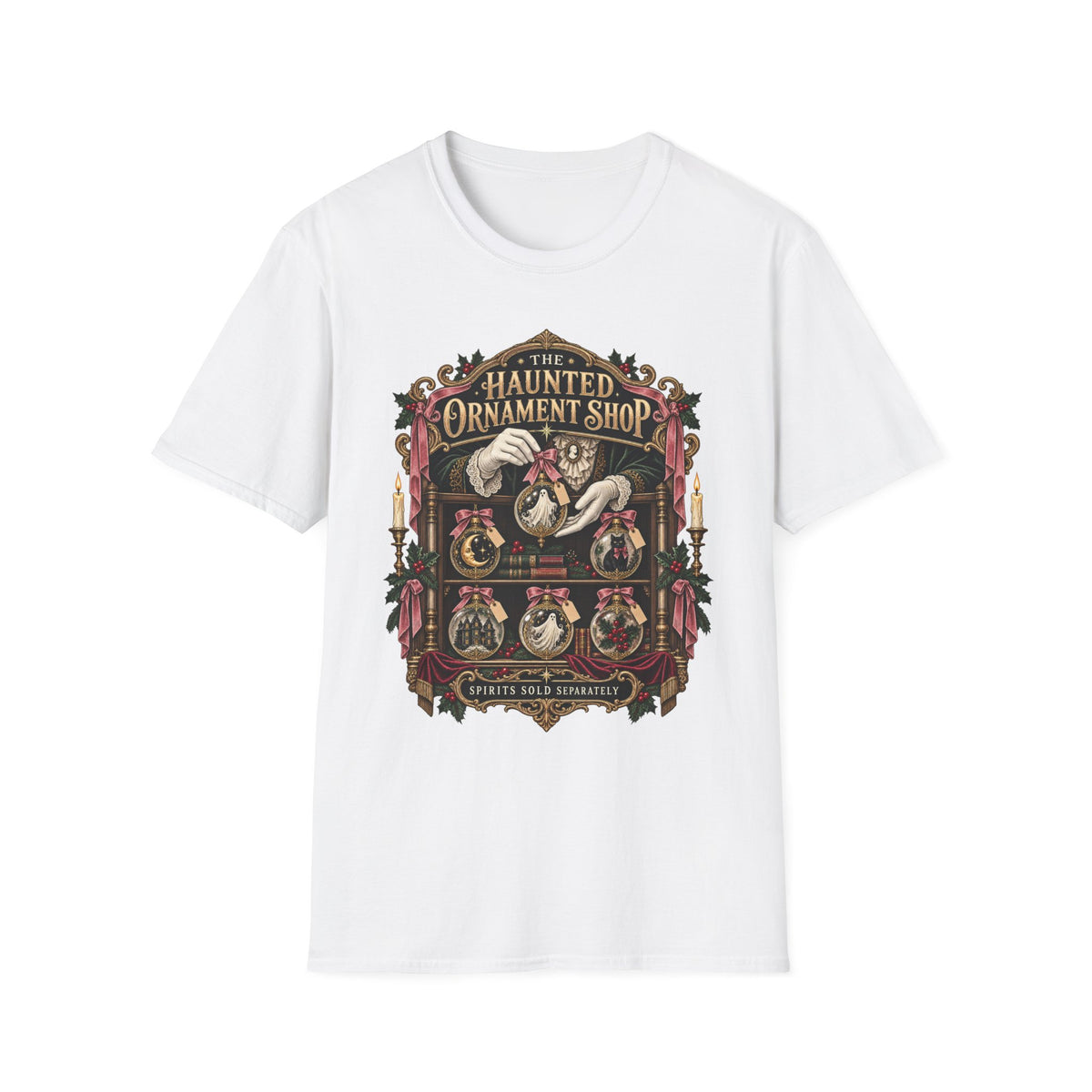 Haunted Ornament Shop T-Shirt — Vintage Halloween Horror Graphic Tee - Boo Crew Boutique
