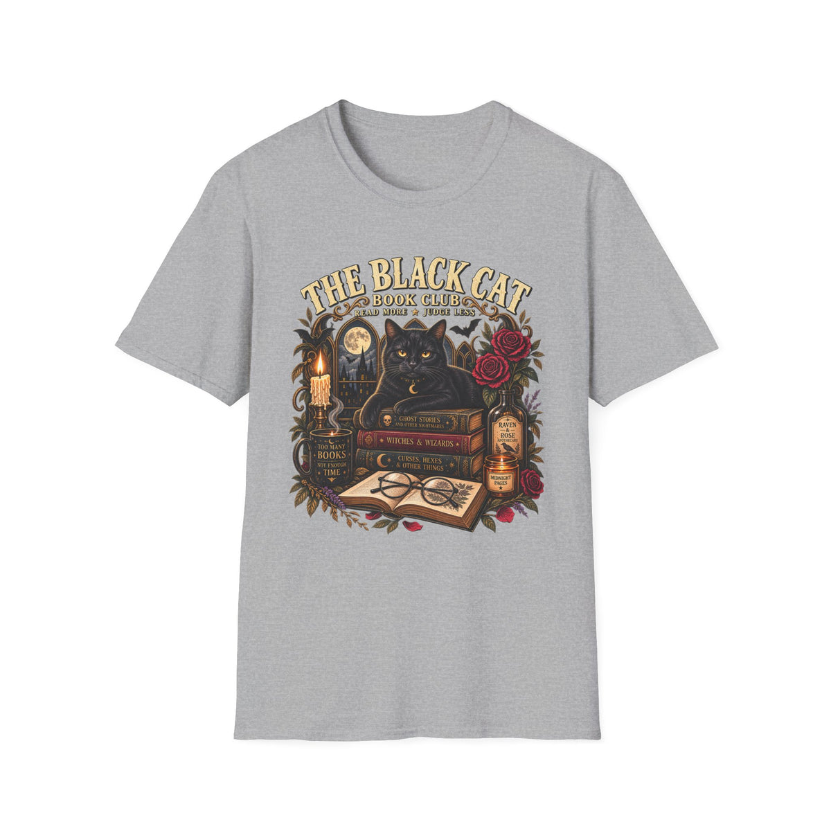 Black Cat Book Club Tee | Vintage Halloween Book Lover Shirt - Boo Crew Boutique