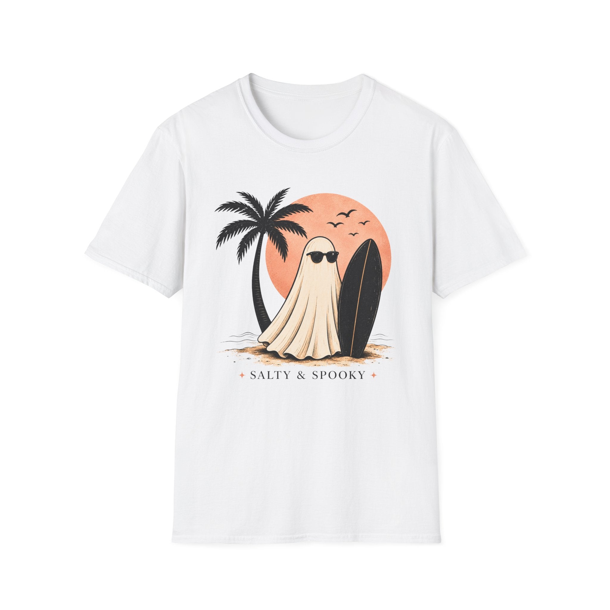 Ghost Surf T-Shirt — "Salty & Spooky" Beach Graphic Tee - Boo Crew Boutique