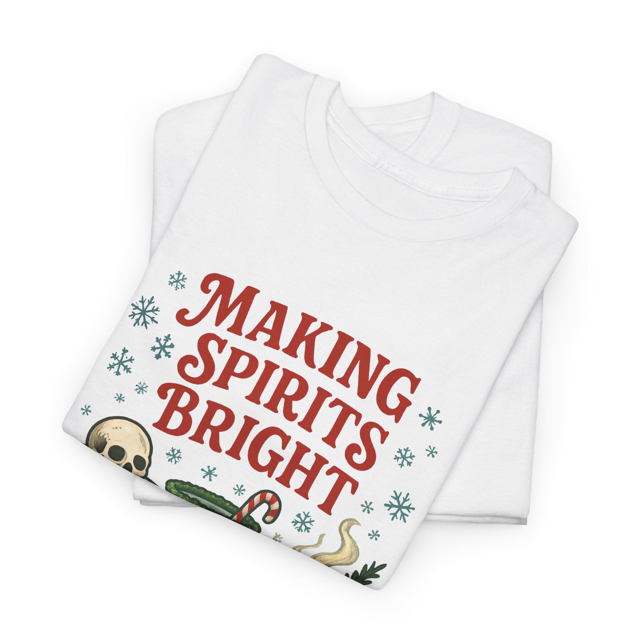 Holiday Cocktail Tee, Festive Cotton Shirt, Making Spirits Bright Tee, Spooky Xmas Tee, Cute Gift Idea, Gift for Cocktail Lover - Boo Crew Boutique