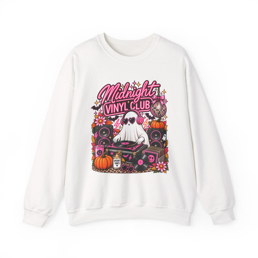Midnight Vinyl Club Sweatshirt — Retro DJ Ghost Halloween Crewneck - Boo Crew Boutique